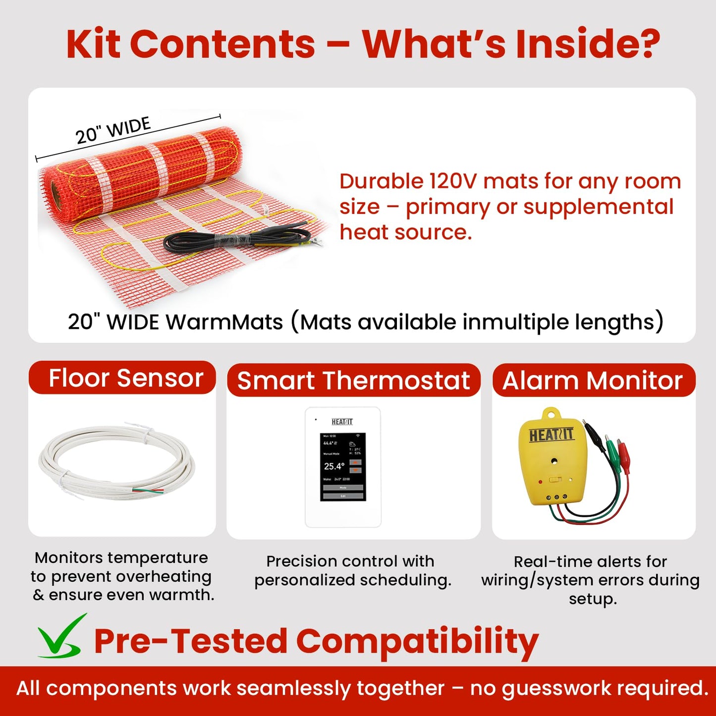 35 sqft HEATIT Warmmat Electric Radiant Self-adhesive Floor Heat Heating System & ET-7A Thermostat & Alarm Monitor