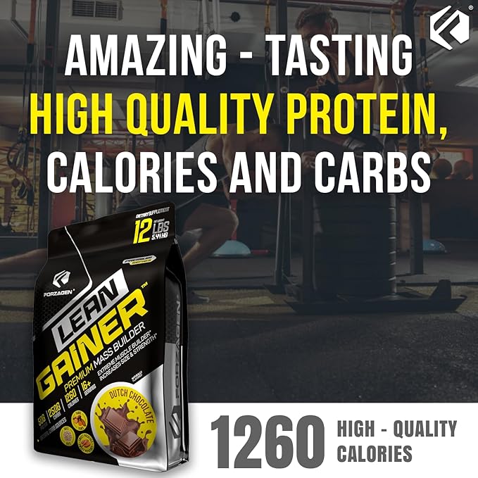 Forzagen Lean Gainer Premium Mass Builder | Mass Gainer Protein Powder for Men & Women | High Calorie Protein, Weight Gain, Bulk, Muscle Building Supplement | Dutch Chocolate, 12 lbs. (16+ Servings)