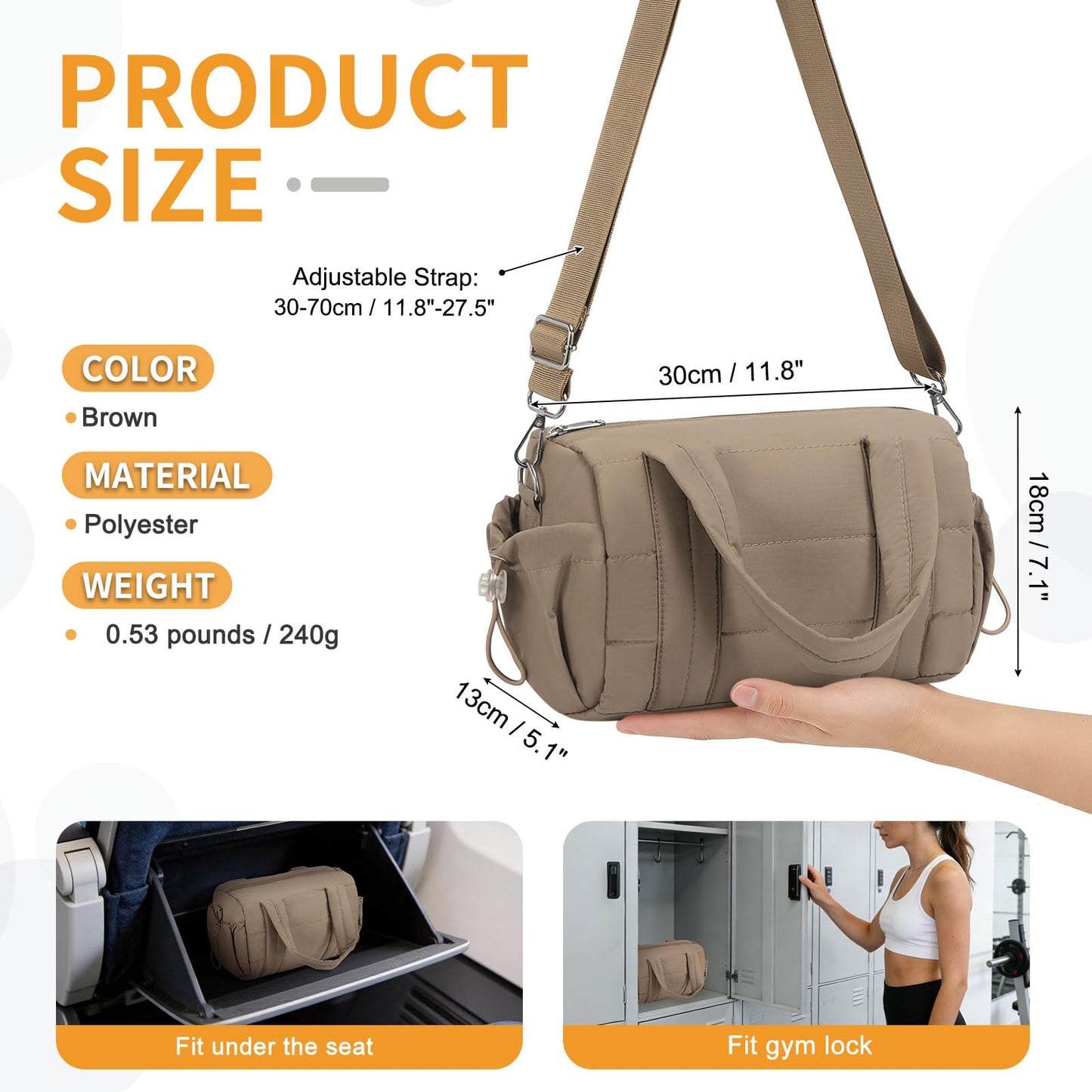 Convgo 8L Mini Gym Bag for Women, Small Size Sport Duffel Bag for Yoga Dance Swimming, Water-Resistant Compact Workout Bag with Adjustable Strap, Brown