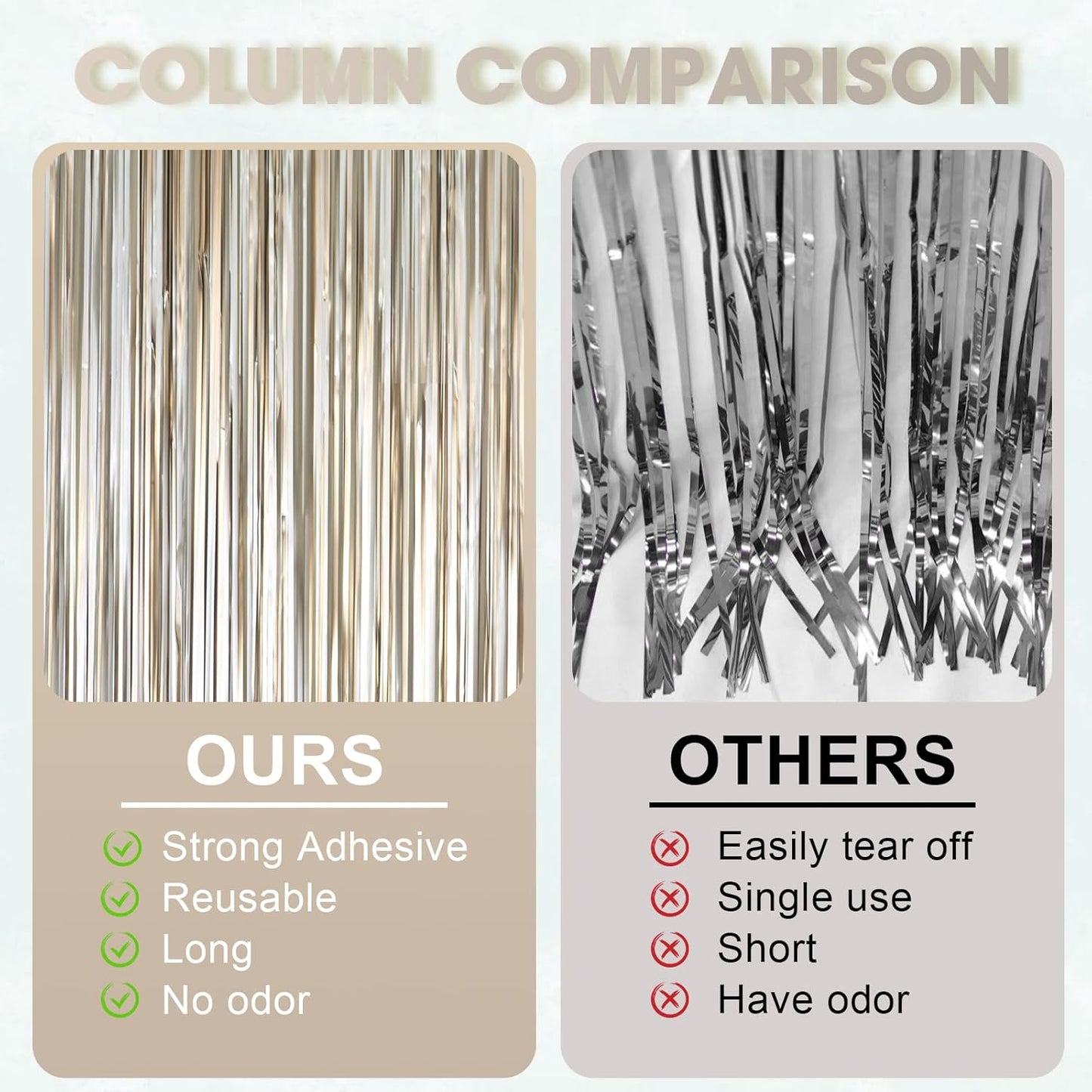 Voircoloria Matte Champagne Foil Fringe Backdrop Curtains - 3 Pack of 3.3 x 8.2 ft Tinsel Streamers for Parties