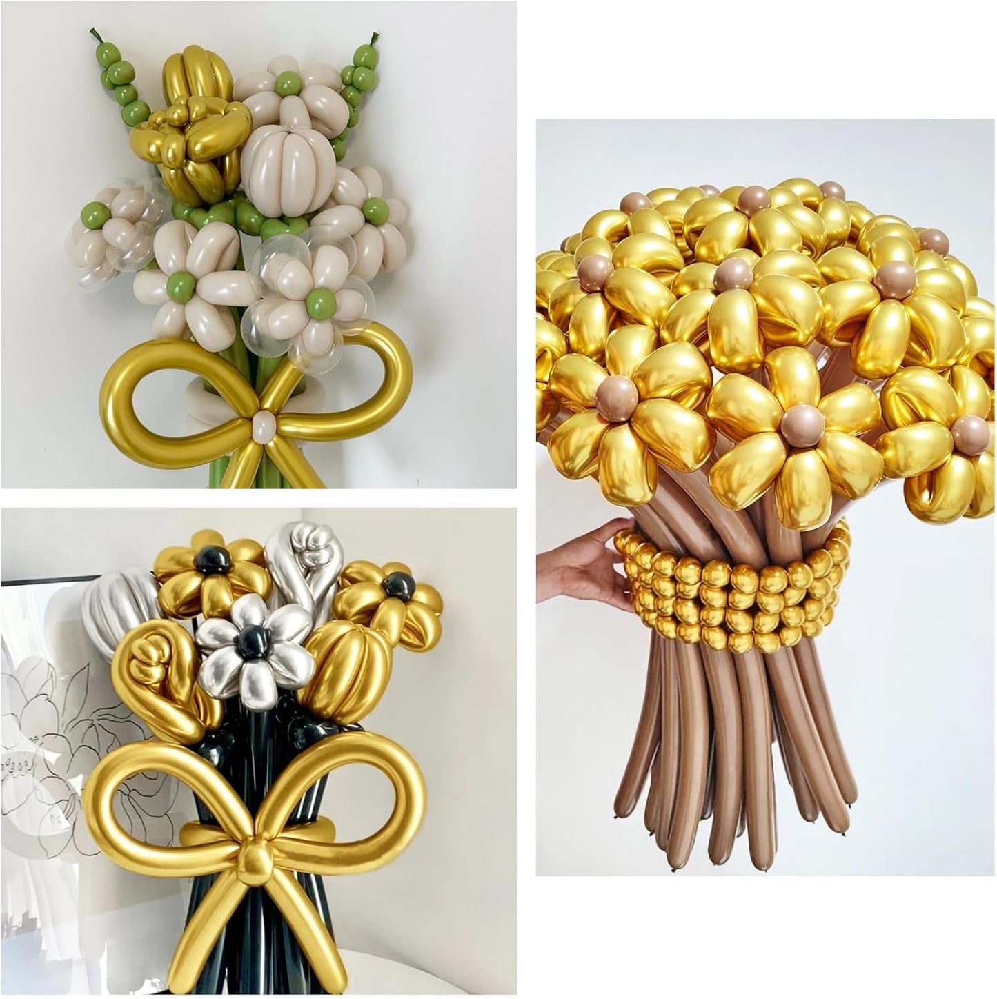 Skiennix 260 Metallic Gold Balloons - Long Latex Twisting Balloons for Animal Modeling | 100 Pcs