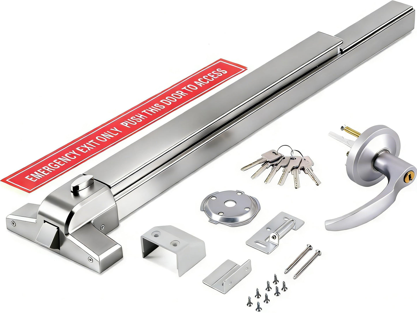 YUCHENGTECH Door Push Bar Panic Exit Device 31.5IN Panic Bars for Exit Door Stainless Steel Commercial Emergency Exit Device with Exterior Lever 6 Keys(31.5‘’ with Lock)