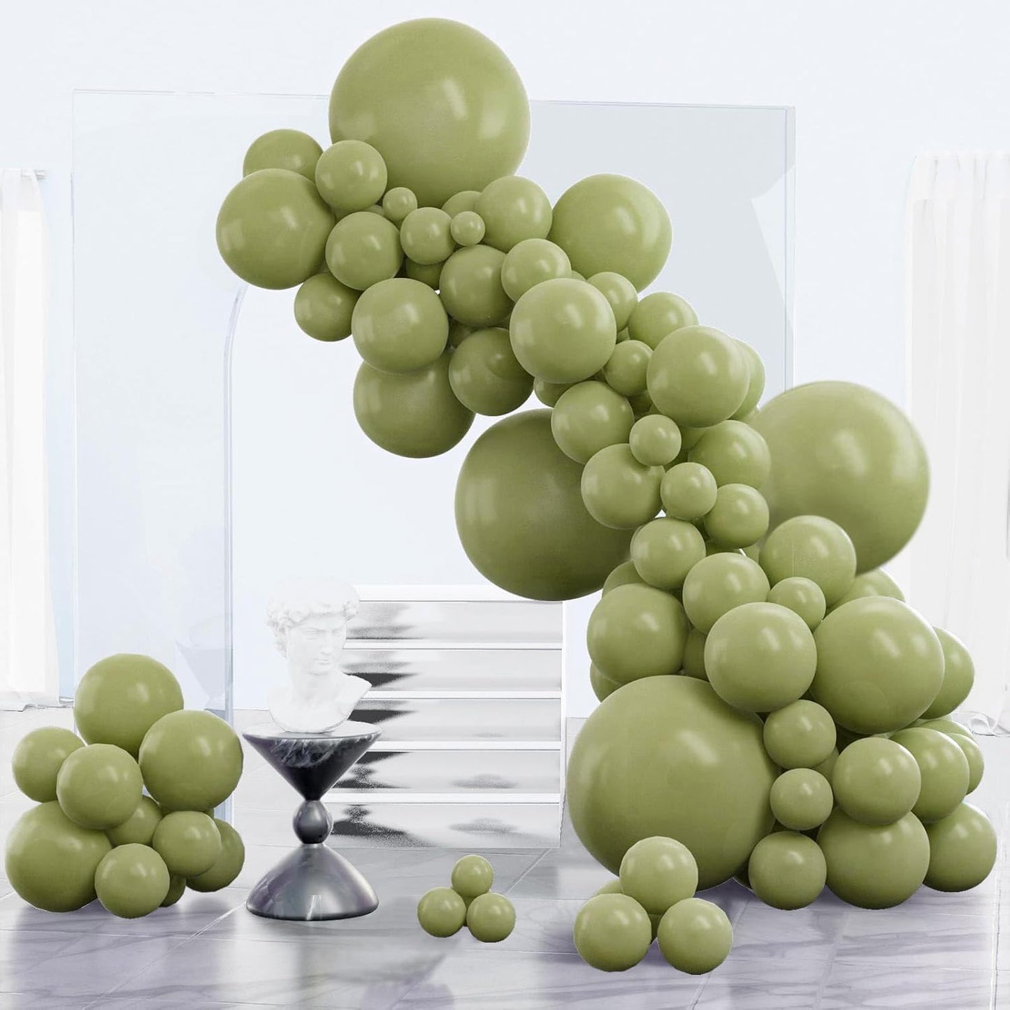 PartyWoo Sage Green Balloons - 152-Piece Latex Balloon Arch Kit for Weddings & Birthdays | Olive Boho Decor