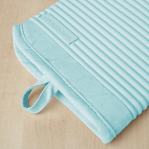 KitchenAid Ribbed Silicone Oven Mitts - 2-Pack Set, 7.5"x13", Stylish Mineral Water Color