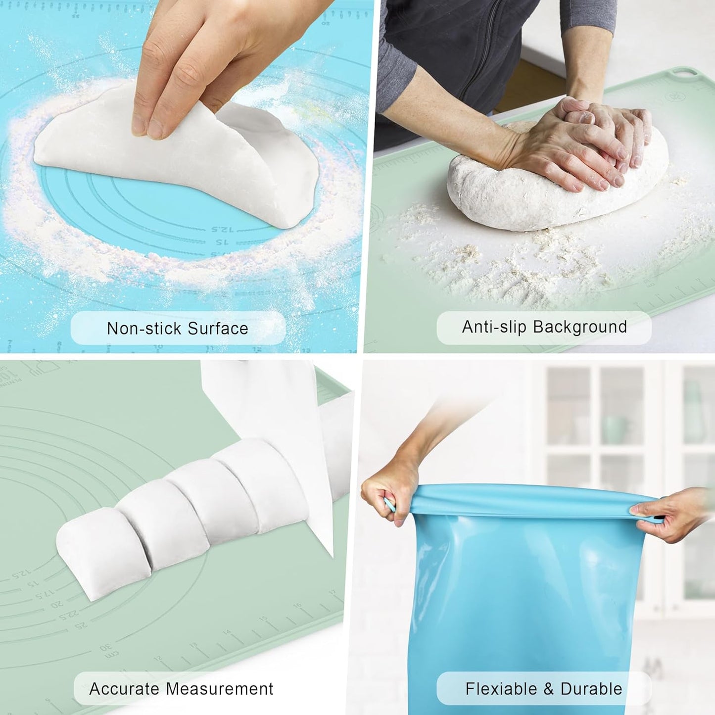 Sky Blue Silicone Baking Mat - Versatile Dough Rolling & Pastry Mat for Pizza, Pie, Macaron, Bread (24"×16")