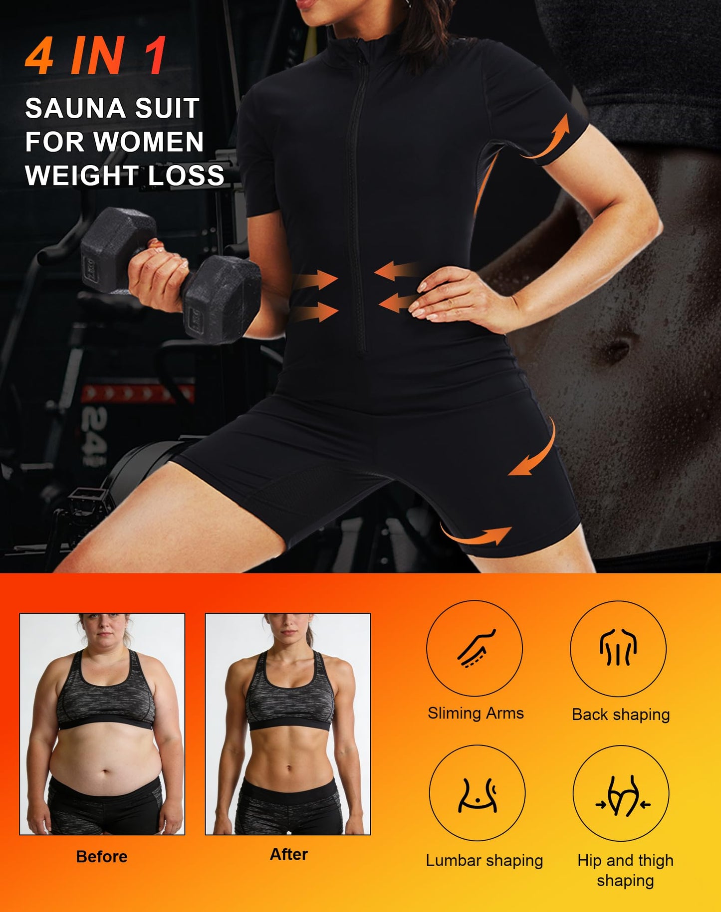 Full Body Sauna Suit for Women Sweat Jumpsuit Weight Loss Waist Trainers Lower Belly Fat Workout Shirt Top SweatSuits M