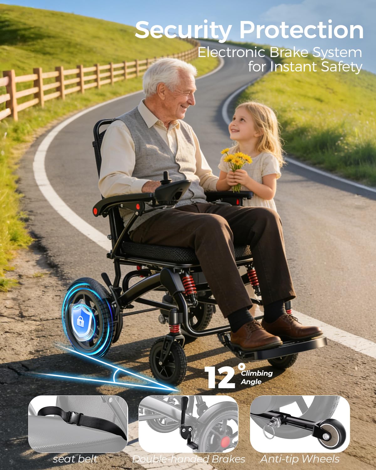 Serianie 39LB Ultra Lightweight 25 Miles Electric Wheelchairs for Adults, Foldable Motorized Wheelchair for Seniors, Long Travel Range Mobility Scooter, All Terrain Compact Portable Power Wheelchair