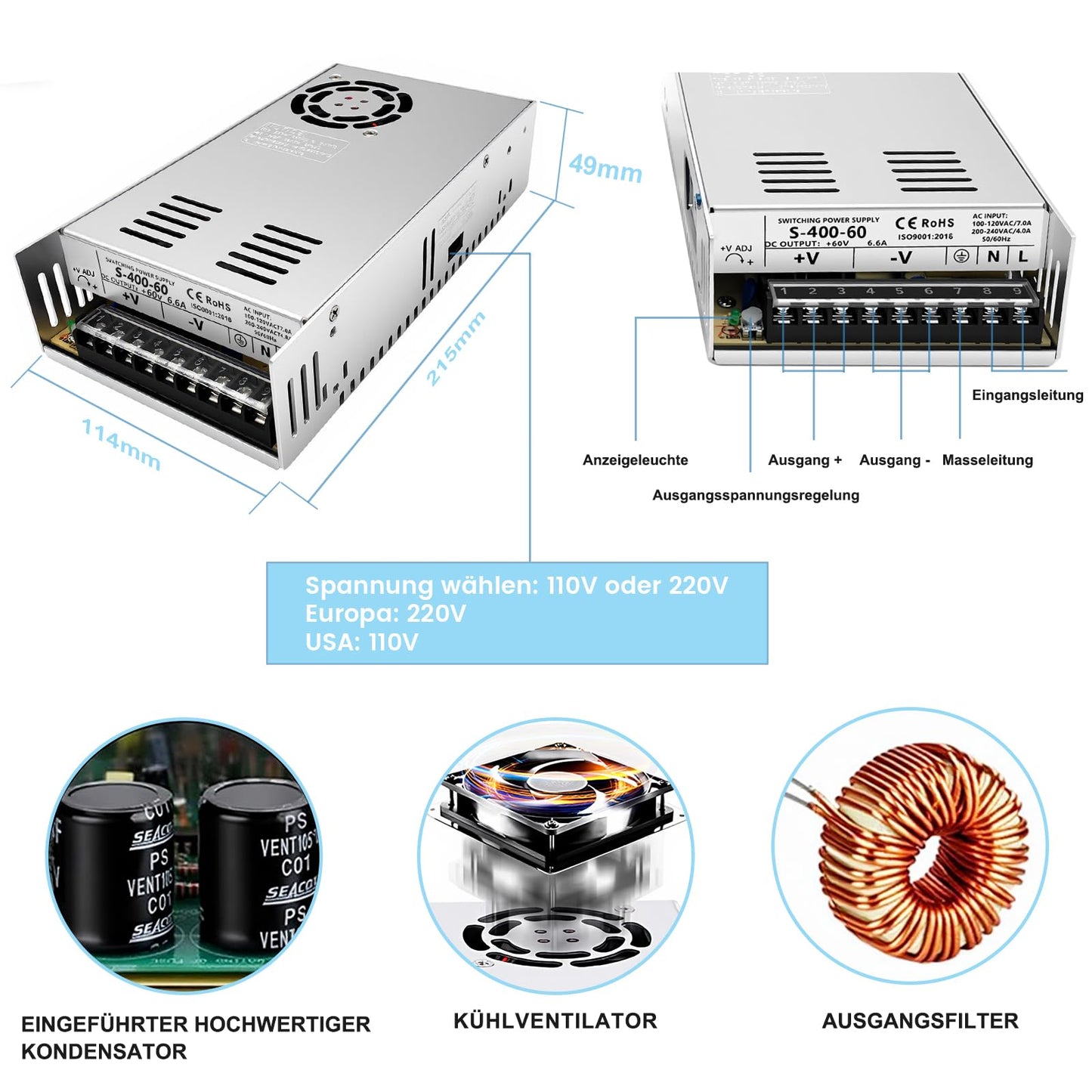 3 Axis Nema 34 86mm Closed Loop Stepper Motor Kit 12Nm / 1700oz.in 1000 Line Encoder Easy Servo Motor & 0-8.0A Motor Driver & 400W 60V Power Supply, CNC Kit for CNC Router 3D Printer