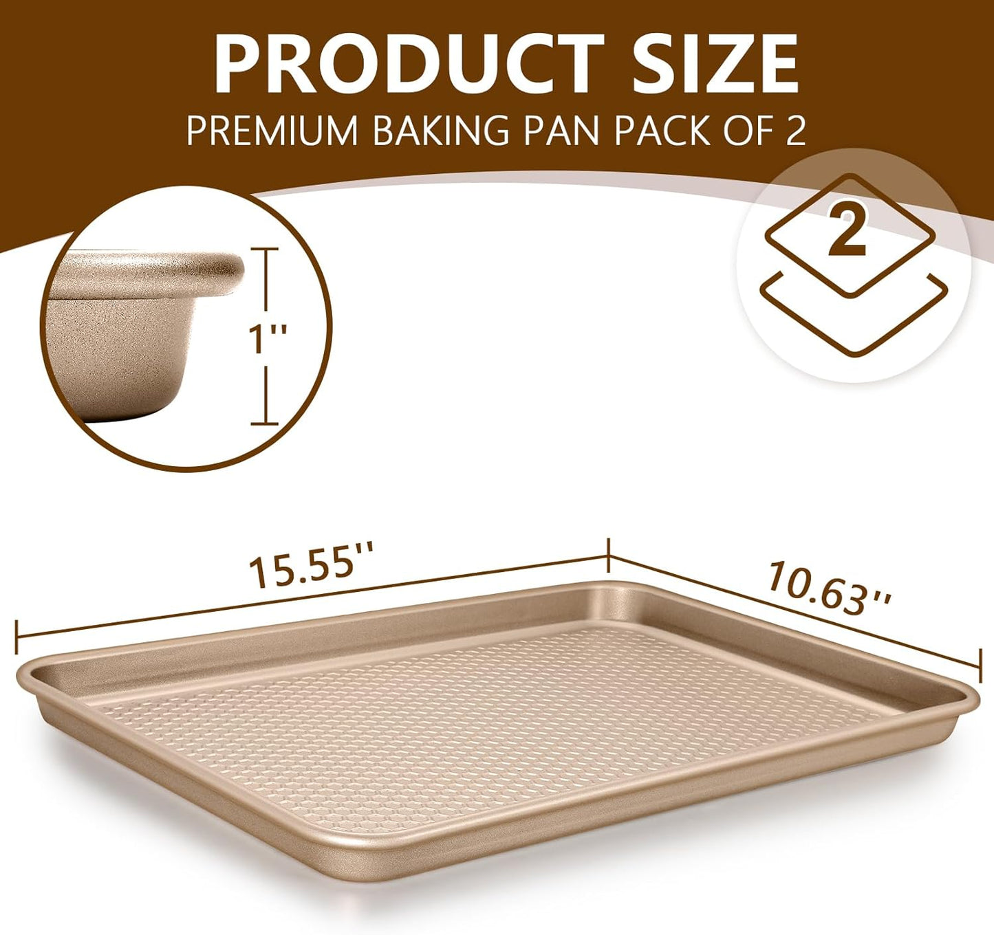 Wildone Baking Sheet Pan Set - Nonstick Honeycomb Embossed 15x10 Inch Cookie Sheets | Champagne Gold, 2 Pack