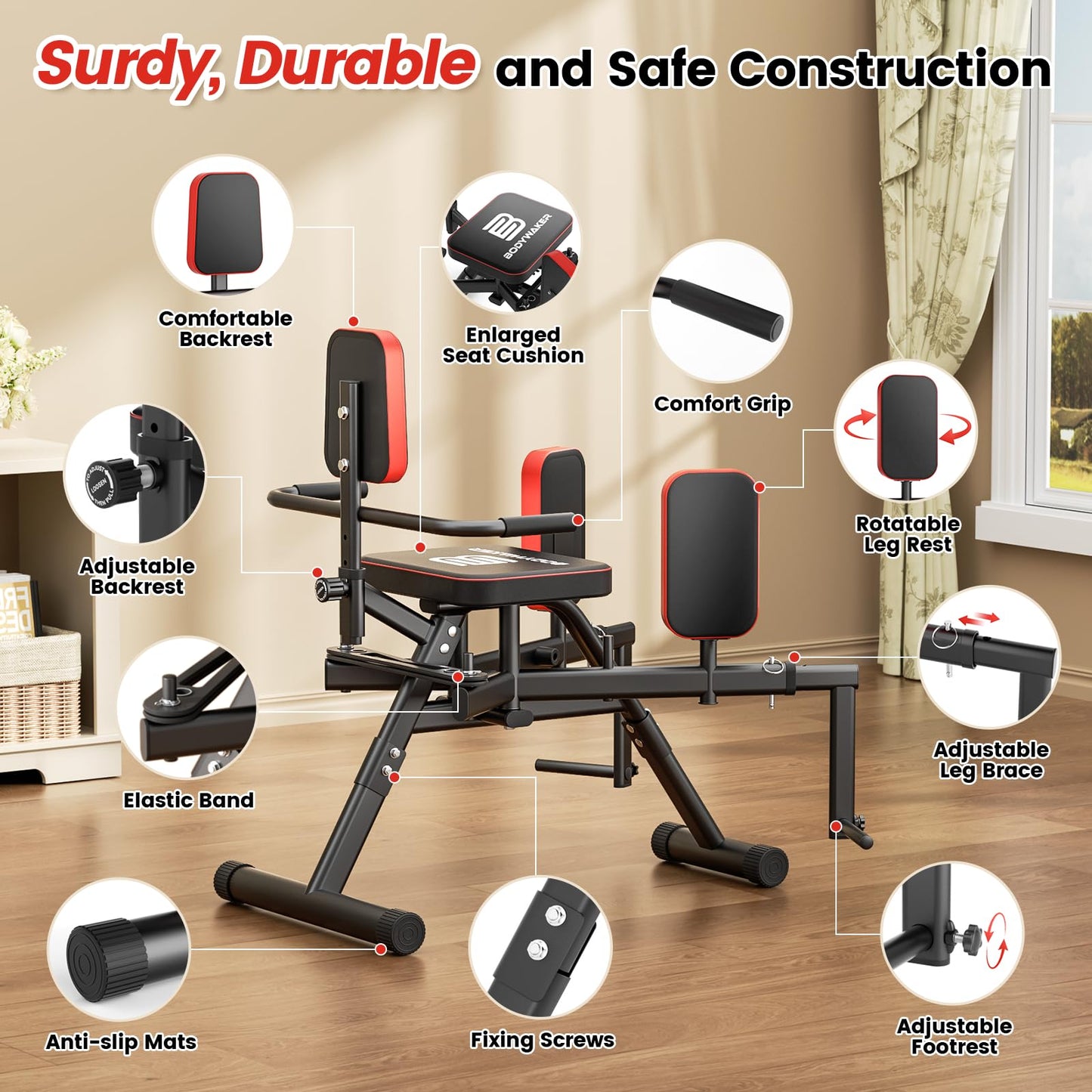 2-in-1 Hip Abductor & Adduction Machine for Home Gym, Glute Machine & Thigh Workout Equipment with 6-Level Resistance and Enlarged Padding Seat, Compact Leg Exercise Euipment for Women & Men (Black)