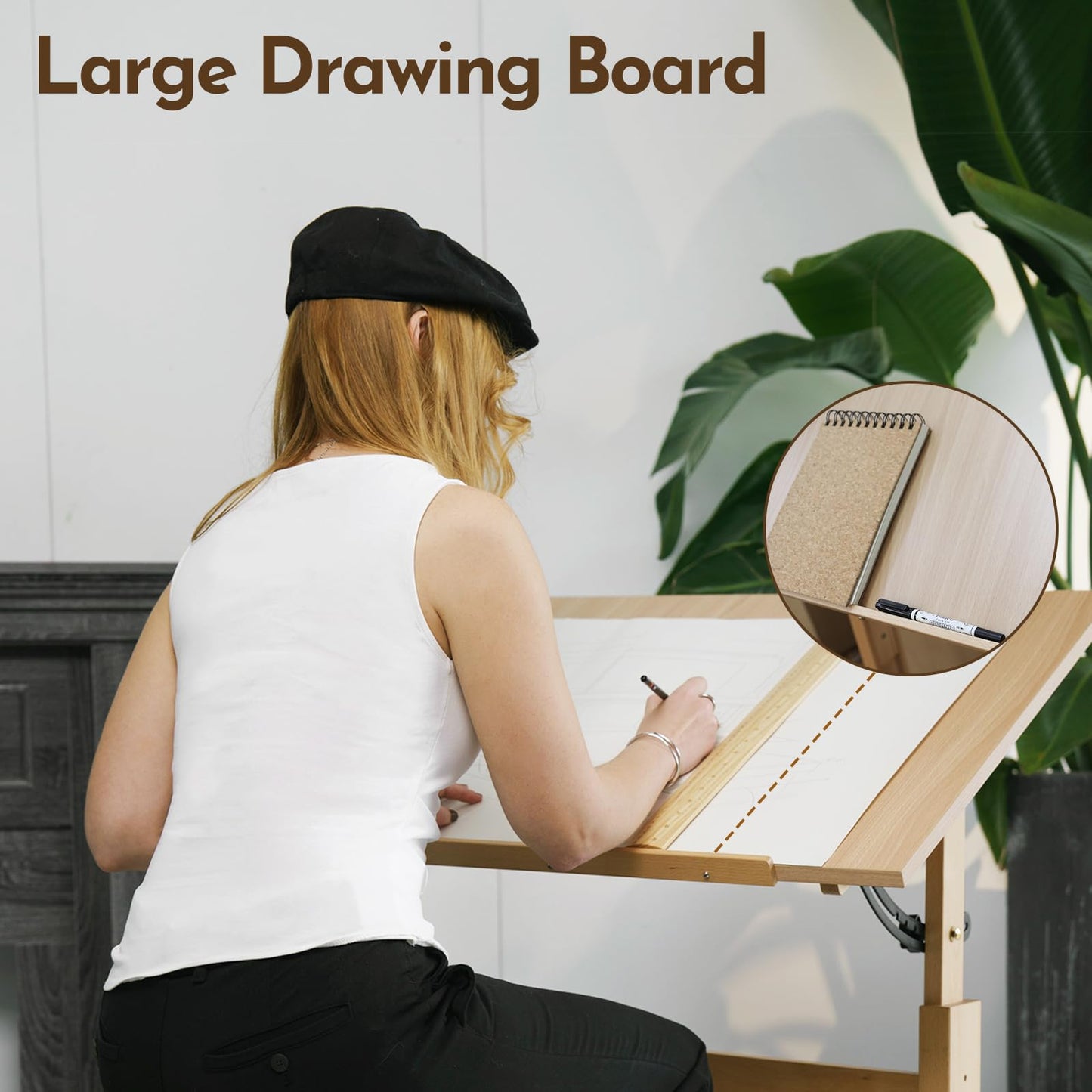 conda Wood Drafting Table - Adjustable Height, 35.5"x23.5" Plan Table for Construction with Tiltable Surface, Rustic Architect Table & Blue Print Tables for Drawing, Writing, Graphic Design