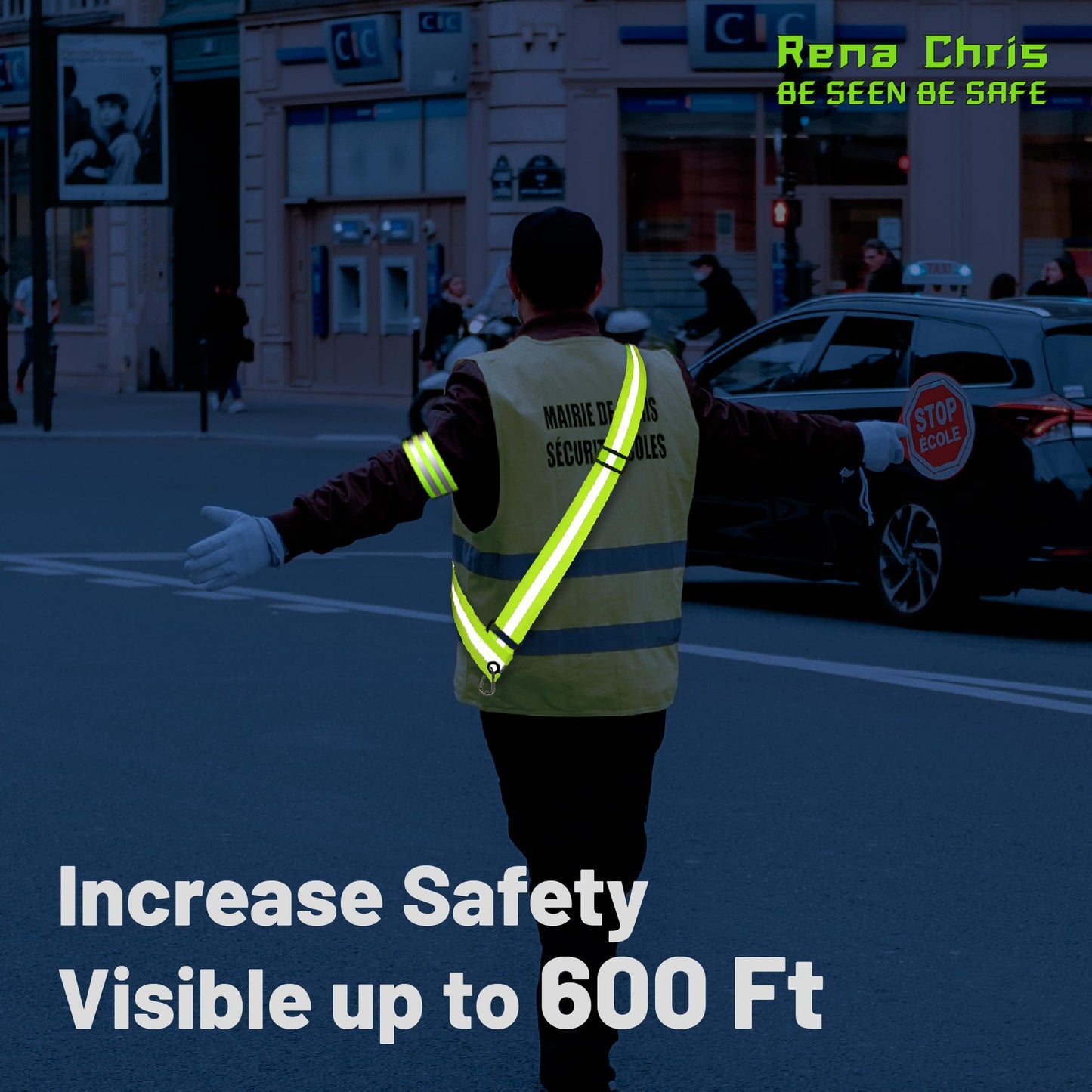 Rena Chris Reflective Running Gear, Reflective Sash, Night Dog Walking Safety Gear, High Visibility Reflective Safety Running Belts for Women, Night Jogging Safety Gear Reflective Belt and Armband