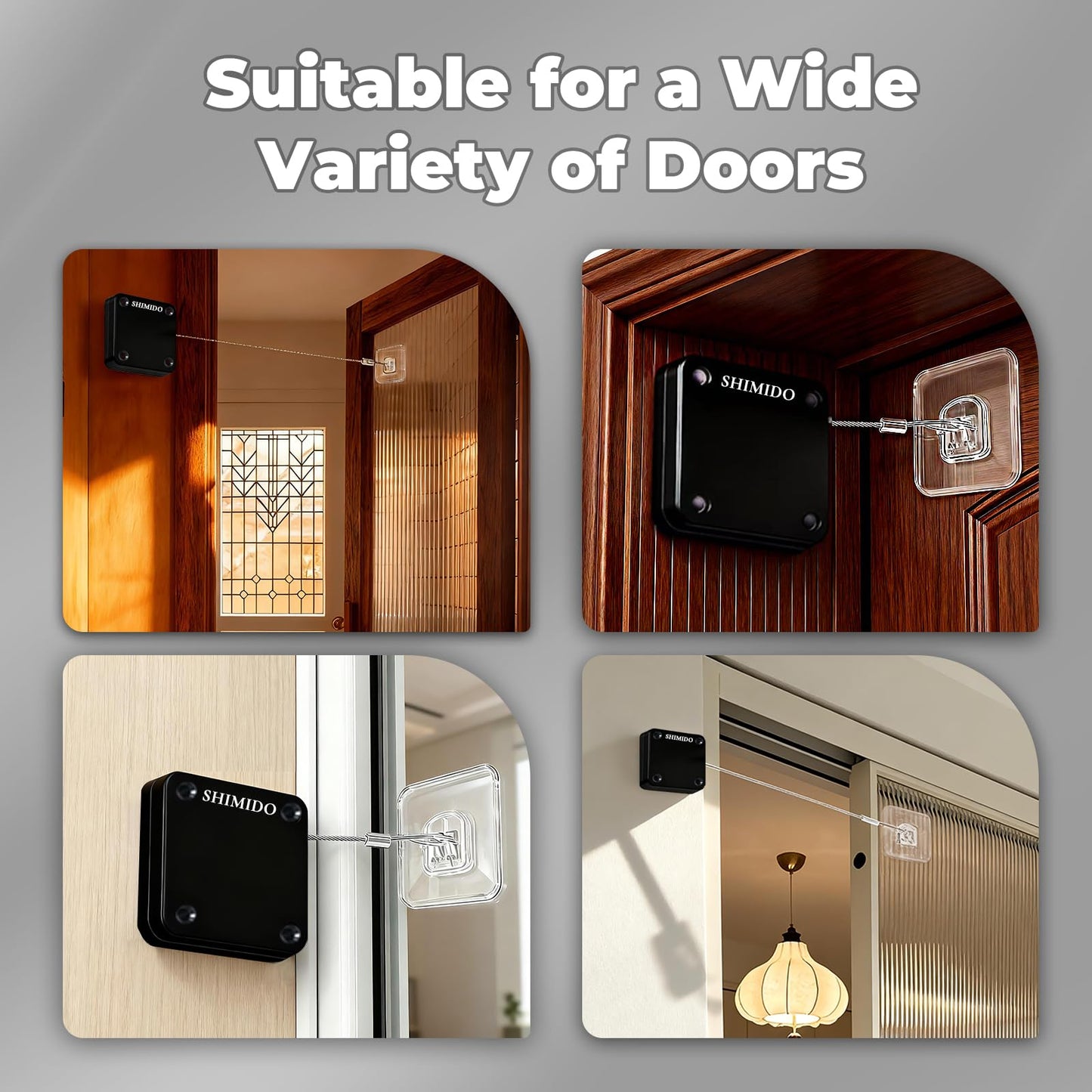 SHIMIDO Upgraded Retractable Automatic Door Closer - Tool-Free Installation, Powerful 3.5lb Pull Shuts Doors Completely - Compact Universal Fit for Screen, Sliding & Almost All Doors (Black)