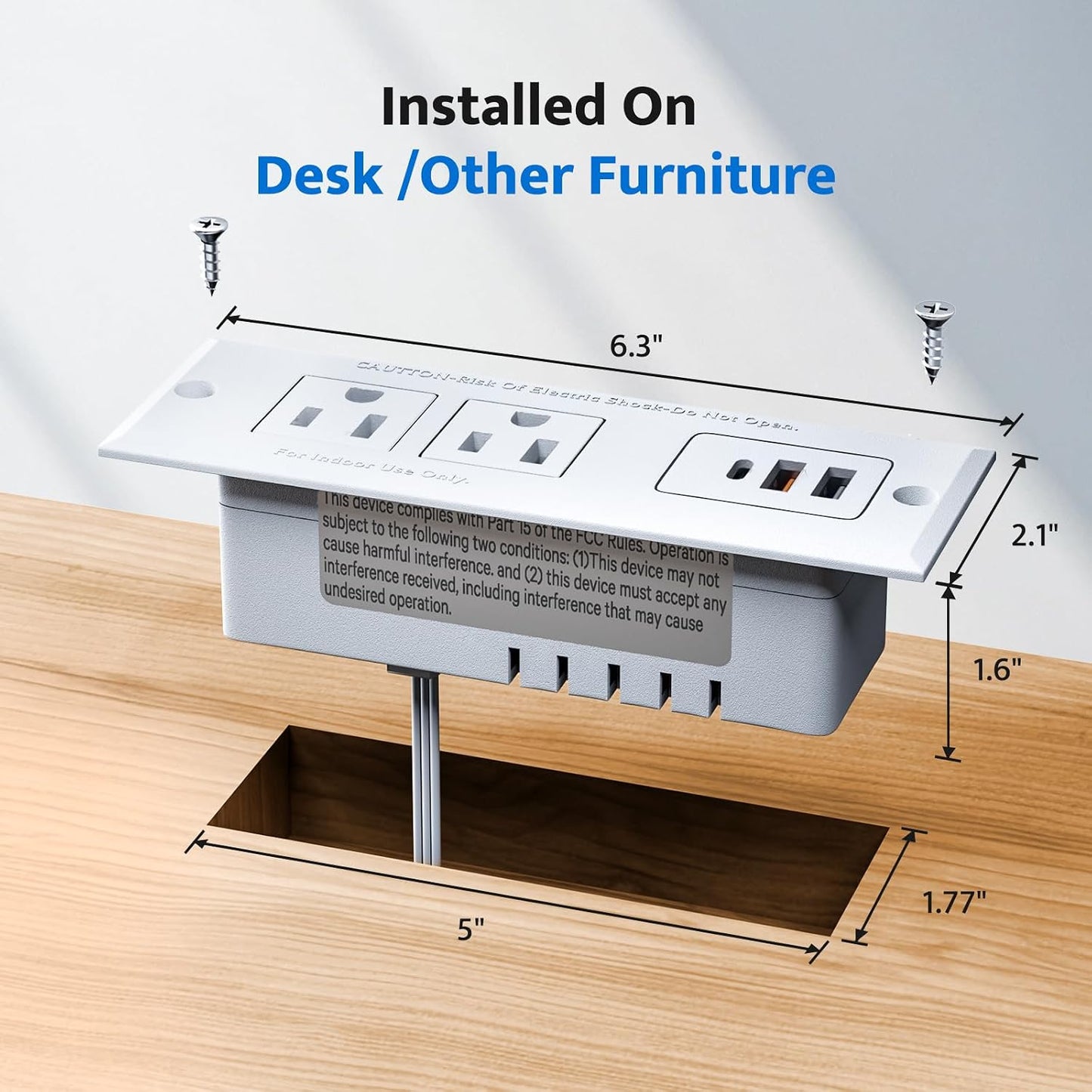 DOACE 18W Table,2 Outlets,3 Ports,6ft 45 Recessed Power Strip with USB C Fast Charging Conference Recessed