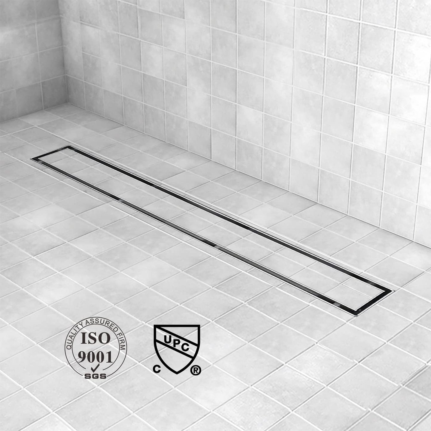 Elefloom Linear Shower Drain, 60 inch Drain with Tile Insert 2-in-1 Panel, Brushed 304 Stainless Steel Shower Floor Drain, Linear Drain with Hair Strainer and Adjustable Feet