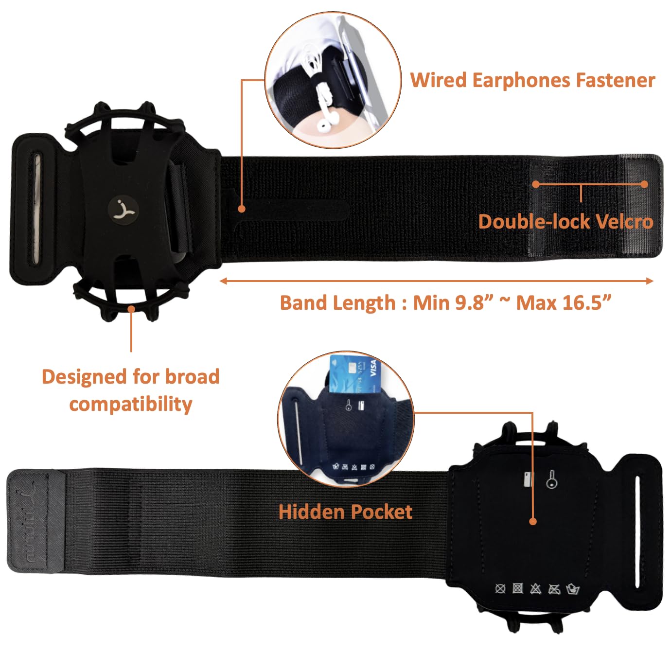 LULURUN Running Armband Phone Holder 360°Rotatable for iPhone 17/16/15/14/13 Pro Max Plus Samsung Galaxy S25/S24/S23 with Card Pocket for Gym Workout Exercising Hiking Cycling Walking Jogging