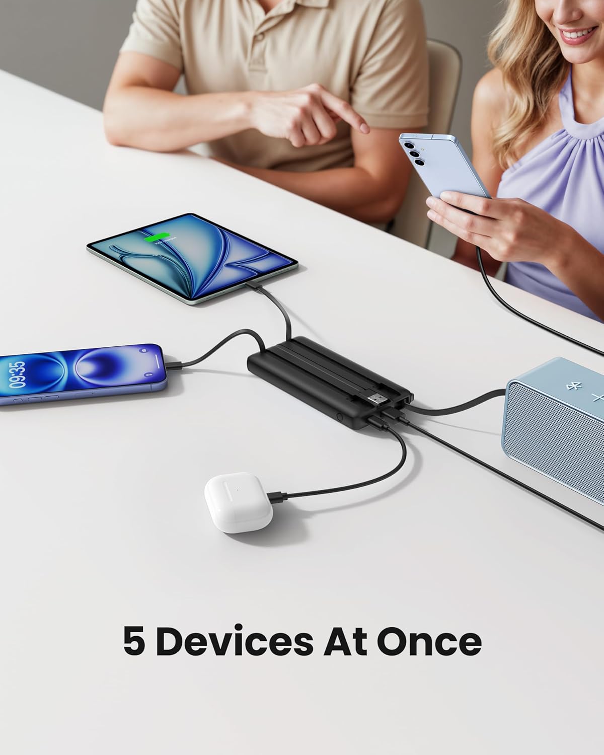 Coowisty 10000mAh Pack 5 2 Portable Charger with Built-in Cables, Slim Power Bank with USB C, Travel Essentials
