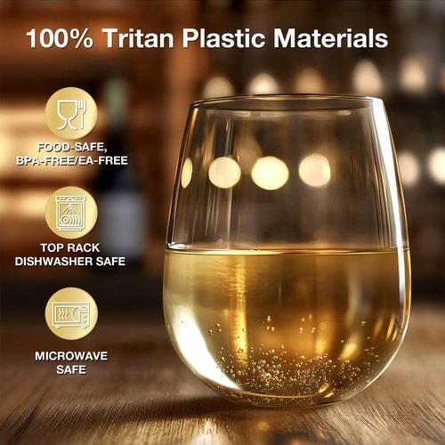 6 Pack Unbreakable Tritan Plastic Wine Glasses, 16 oz Reusable Stemless Wine Glass, BPA Free Tumblers, Drinking Glassware, Perfect for Indoor & Outdoor, Poolside, Party, Camping, Shatterproof 100%﻿