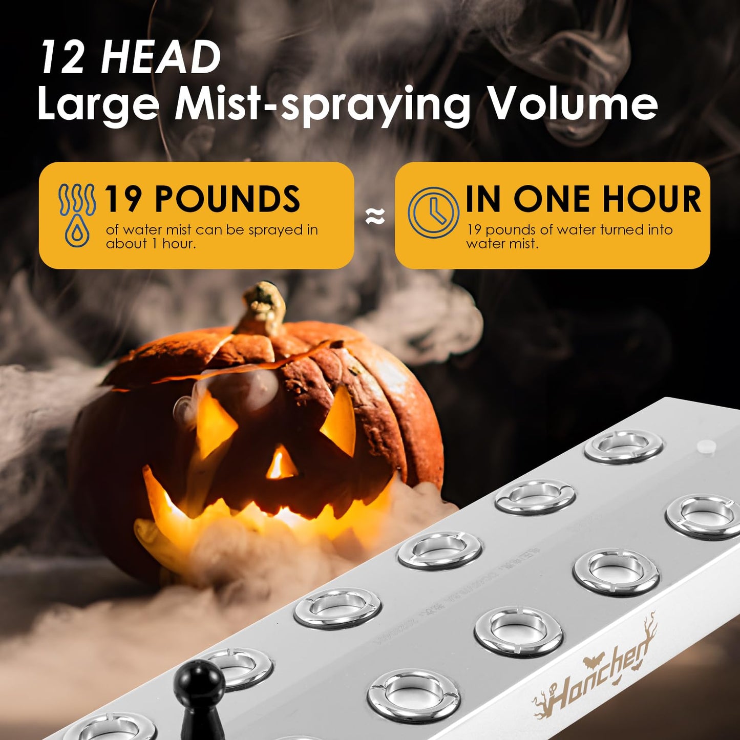 Hanchen Mist Maker 12 Head Ultrasonic Fogger Mist Humidifier Fog Atomizer Halloween Water Fountain Pond 18.7lb/h Large Fog Volume CE Certificate (Mist Maker + Water Resistant Power Supply + Float)