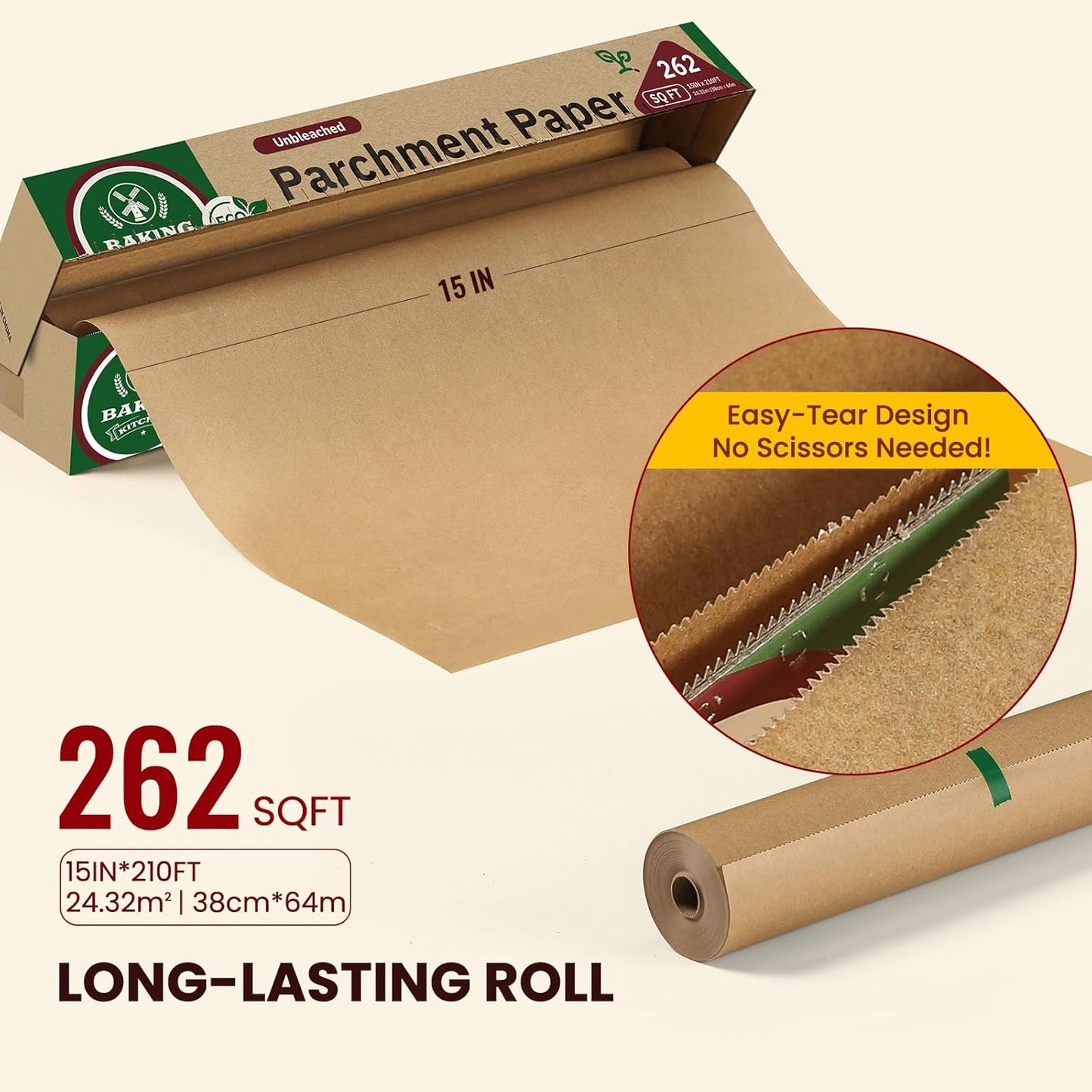 Unbleached Parchment Paper Roll by [Brand Name] - 15in x 210ft, Non-Stick, 450°F Safe for Baking & Cooking