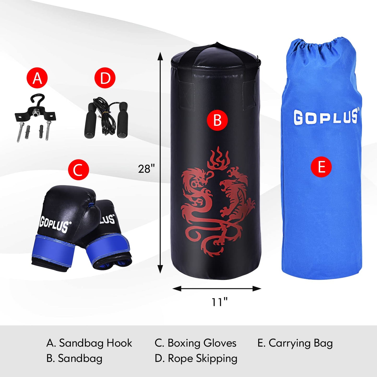 Goplus Punching Bag Set with Gloves, 22LBS/ 40LBS Filled Kick Boxing Bag, Rucksack, Jump Rope, Firm Hook, Heavy Bag for Adults MMA Training, Muay Thai, Krav MAGA, Taekwondo, Karate
