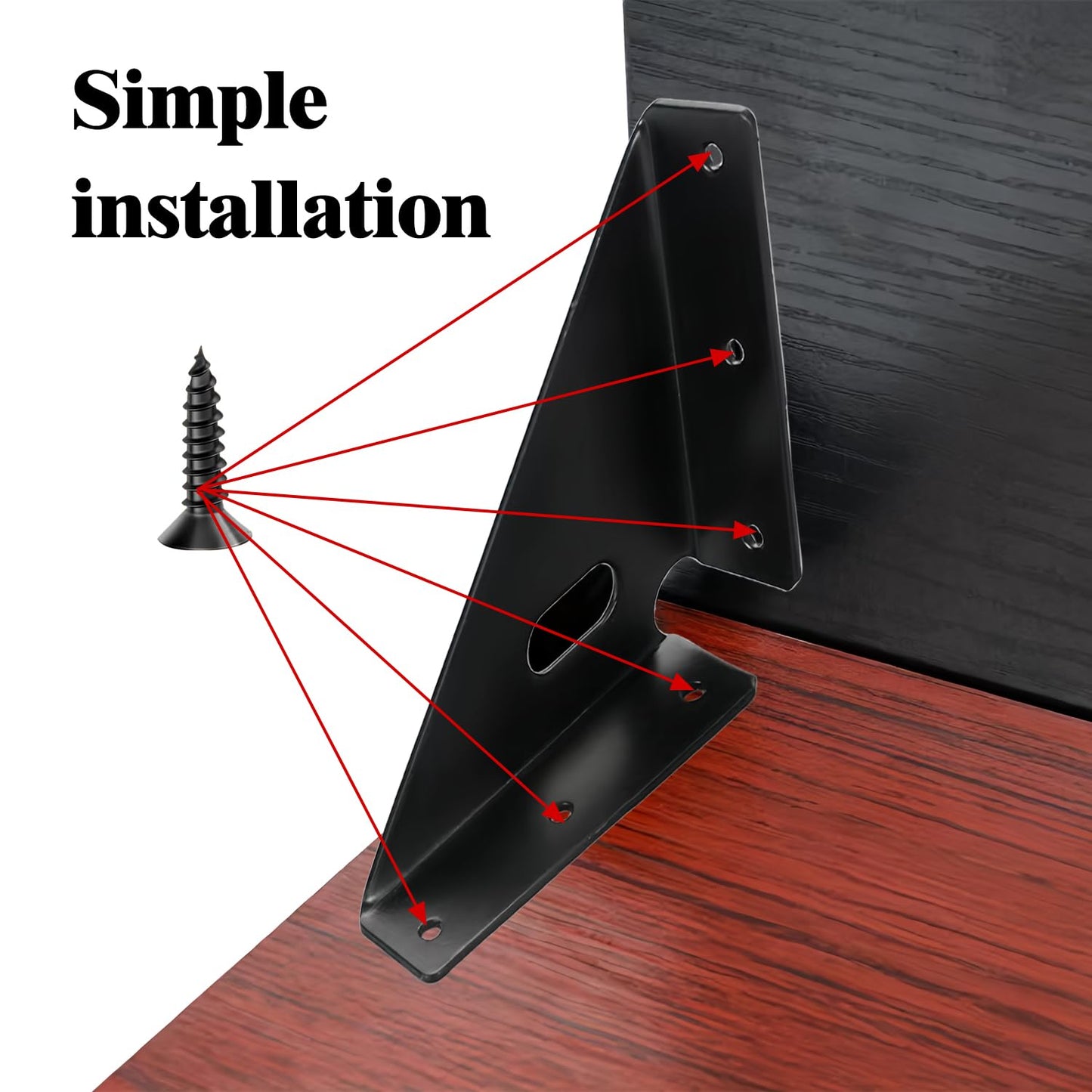 L&M Heavy Duty Gusset Joints 4 Pcs, Trapezi Corner Code, Bracket Corner Brace Bracket Fasteners, Furniture Shelf Support Joint Fasteners for Table, Chair Cabinet Bed Stabilization (Black)
