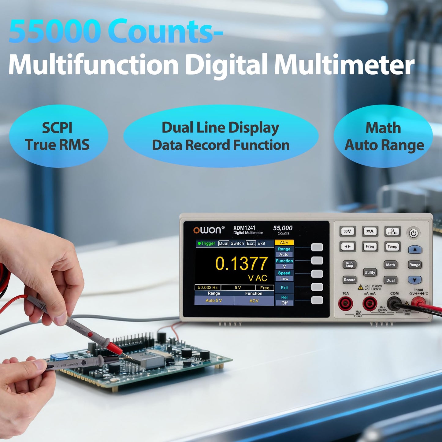 XDM1241 Digital Multimeter Tester 10A AC/DC Current and 1000V DC Voltage Tester, Resistance, Frequency, Capacitance, Diode, Continuity, 3.5 inch LCD Bench Multimeter