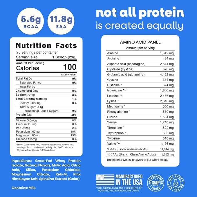 Jive Clear Protein Powder - 22g Grass-Fed Whey Isolate, 25 Servings - Blue Raspberry - 895mg of Electrolytes - Zero Added Sugar - Clear Drink Protein Water & Juice