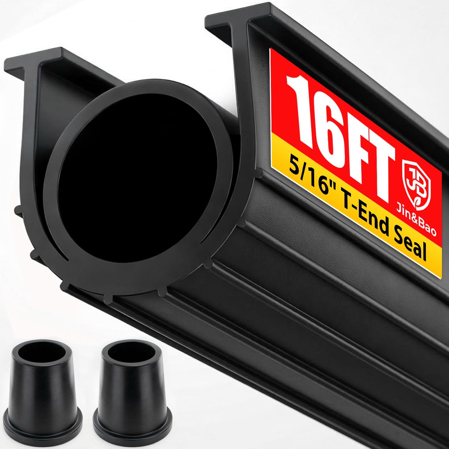 Jin&Bao 5/16" T-End Garage Door Seal Bottom Rubber Weather Stripping with 2 End Plugs, Weatherproof Seal Replacement Strip Dust & Pest Proof Threshold Buffering Garage Door Sweep (16FT, Black)