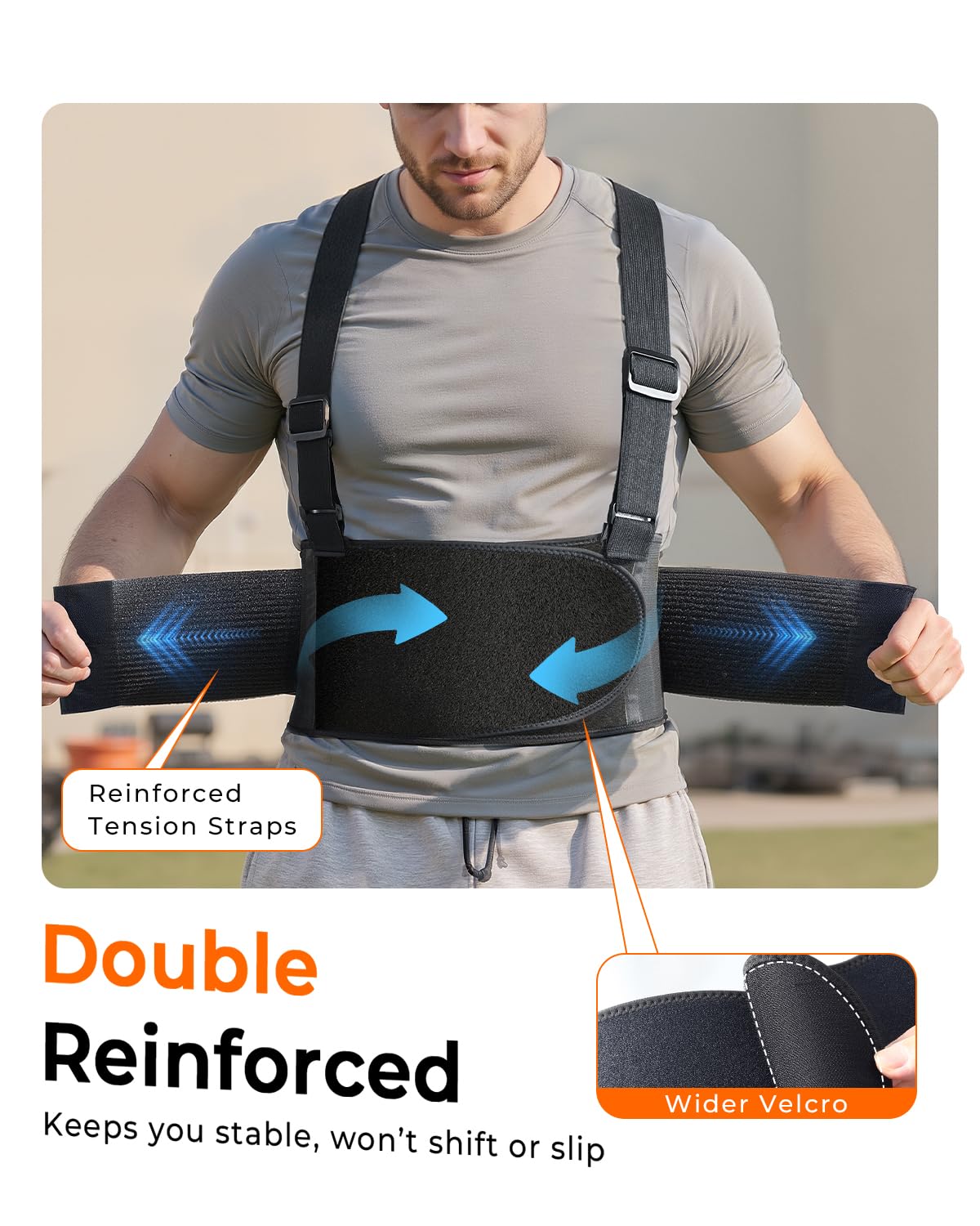 Medical-Grade Work Back Brace with Adjustable Shoulder Straps [Stronger Support & Breathable Mesh] Lower Back Support Belt for Men Women - Pain Relief for Lifting, Warehouse, Construction & Moving