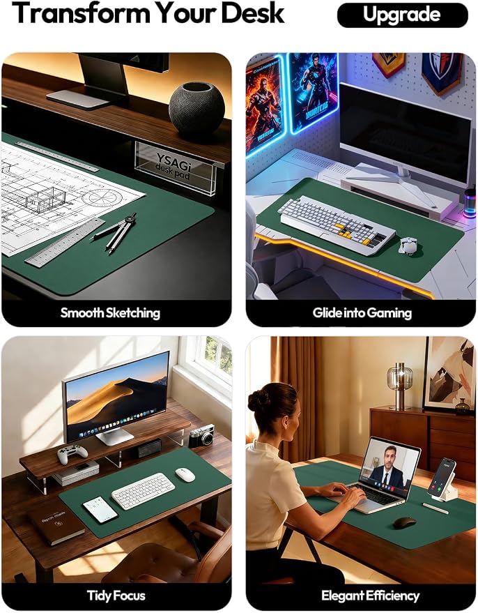 YSAGi Leather Desk Pad Protector, Office Desk Mat, Large Mouse Pad, Non-Slip PU Leather Desk Blotter, Laptop Desk Pad, Waterproof Desk Writing Pad for Office and Home (Seafoam Green, 31.5" x 15.8")