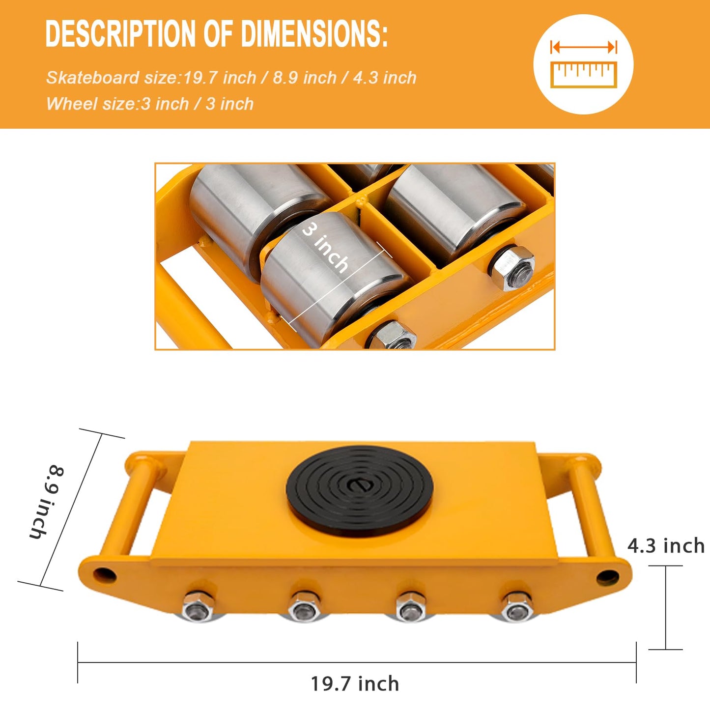 FAHKNS Machine Skates 26400 LBS, 360° Rotation Disc Machinery Moving Skate with 8 Steel Rollers, Heavy Duty Industrial Machinery Mover Skate for Warehouse, Workshop Moving Equipment, Yellow