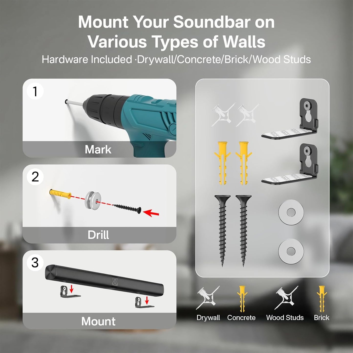 Yibracki HW-S700D Ultra Slim Soundbar Mount Fit Small Sound Bars for TVs, Compact Sound Bar Mount Bracket for Samsung