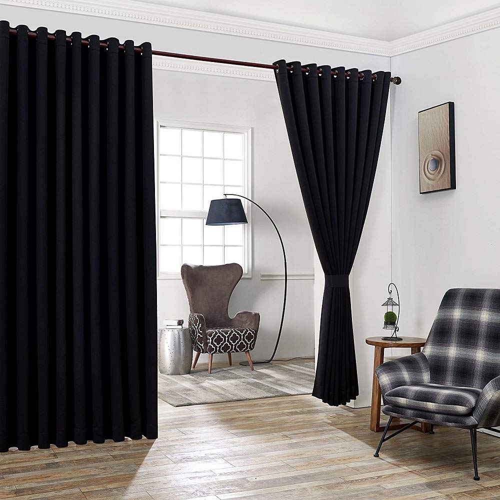 Warm Home Designs Extra Large 2 Black Wall to Wall Curtains 108" x 99" Each with 2 Matching Tie-Backs. Total Width is 216 Inches (18 feet). Great as Room Dividers or Partitions. N Black Wall 99"