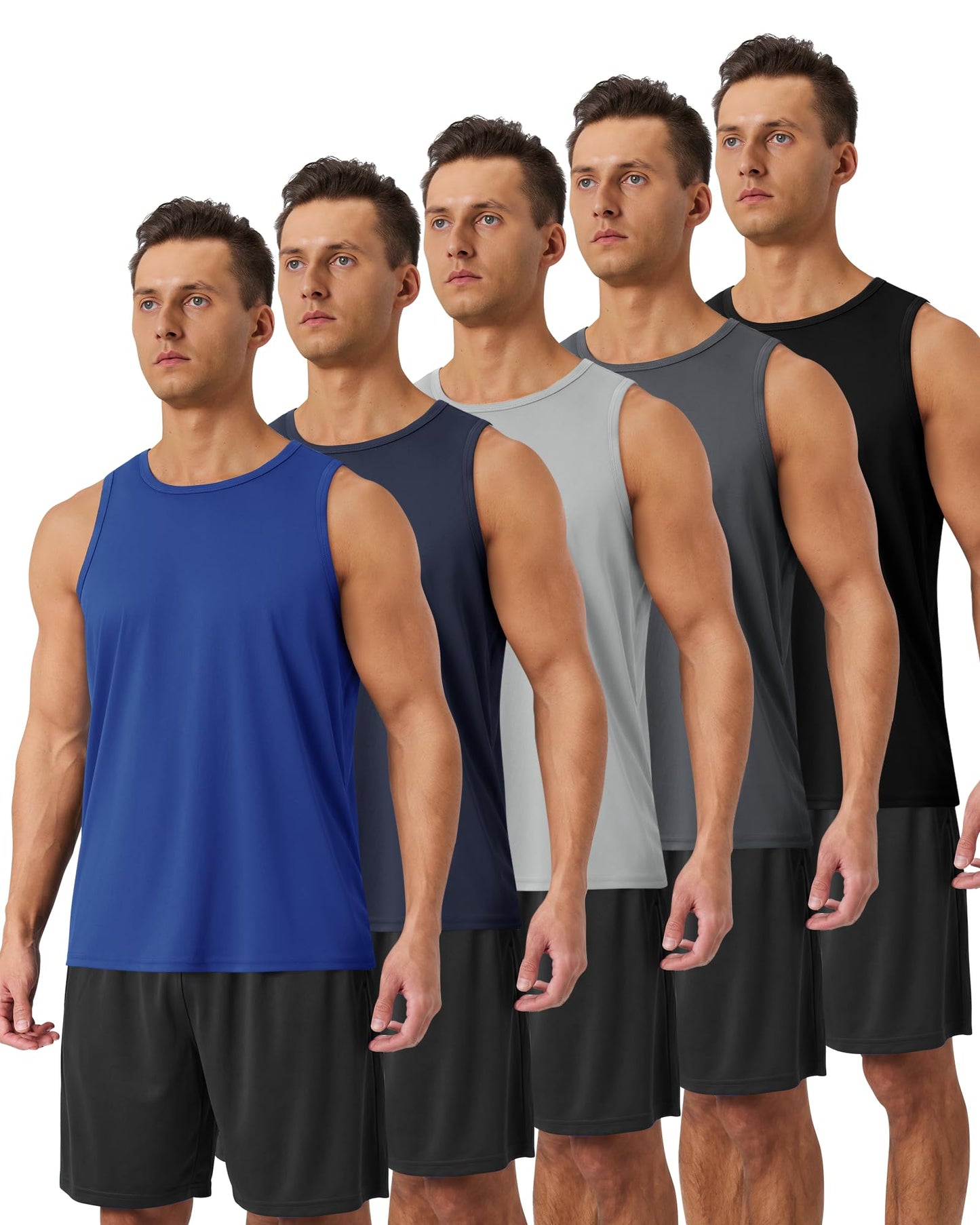 BOOJO 5 Pack Tank Tops Men - Quick Dry Moisture Wicking Summer Workout Muscle Sleeveless Shirts for Gym Beach Running