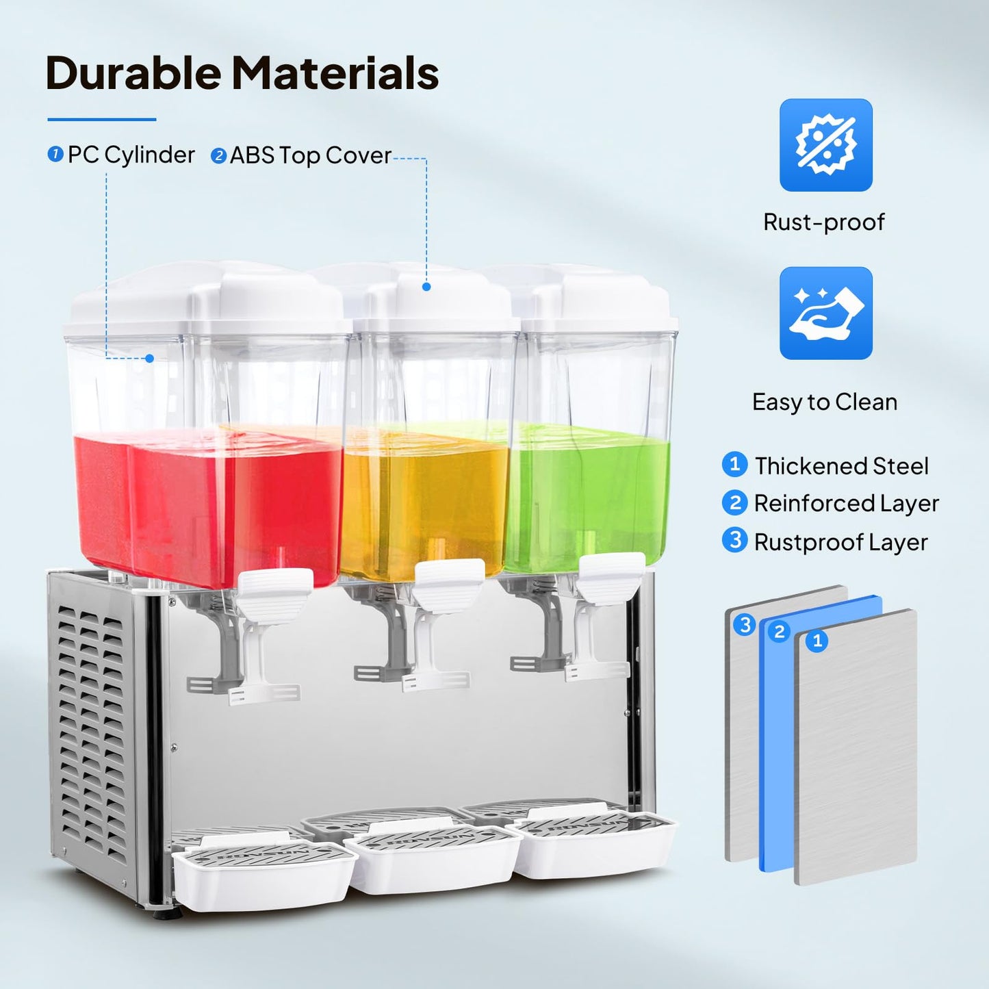 ROVSUN 14.4 Gal/54L Commercial Beverage Dispenser, 18L X 3 Tanks Commercial Juice Dispenser Cold Drink Dispenser Stainless Steel with Thermostat Controller for Home Restaurant Bar Party 110V/60HZ