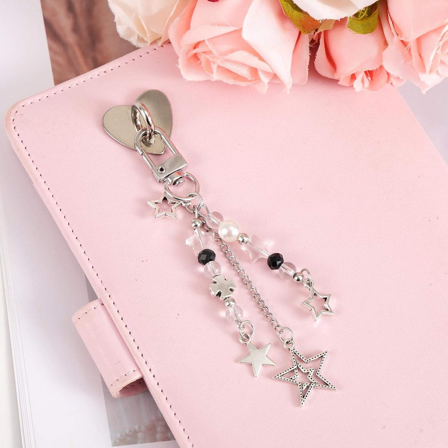 Sinbana Cute Charm Chain for Kindle, Star Pearl Keychain Strap Charm with Hook Decorative E-Reader Key Chain Decorating