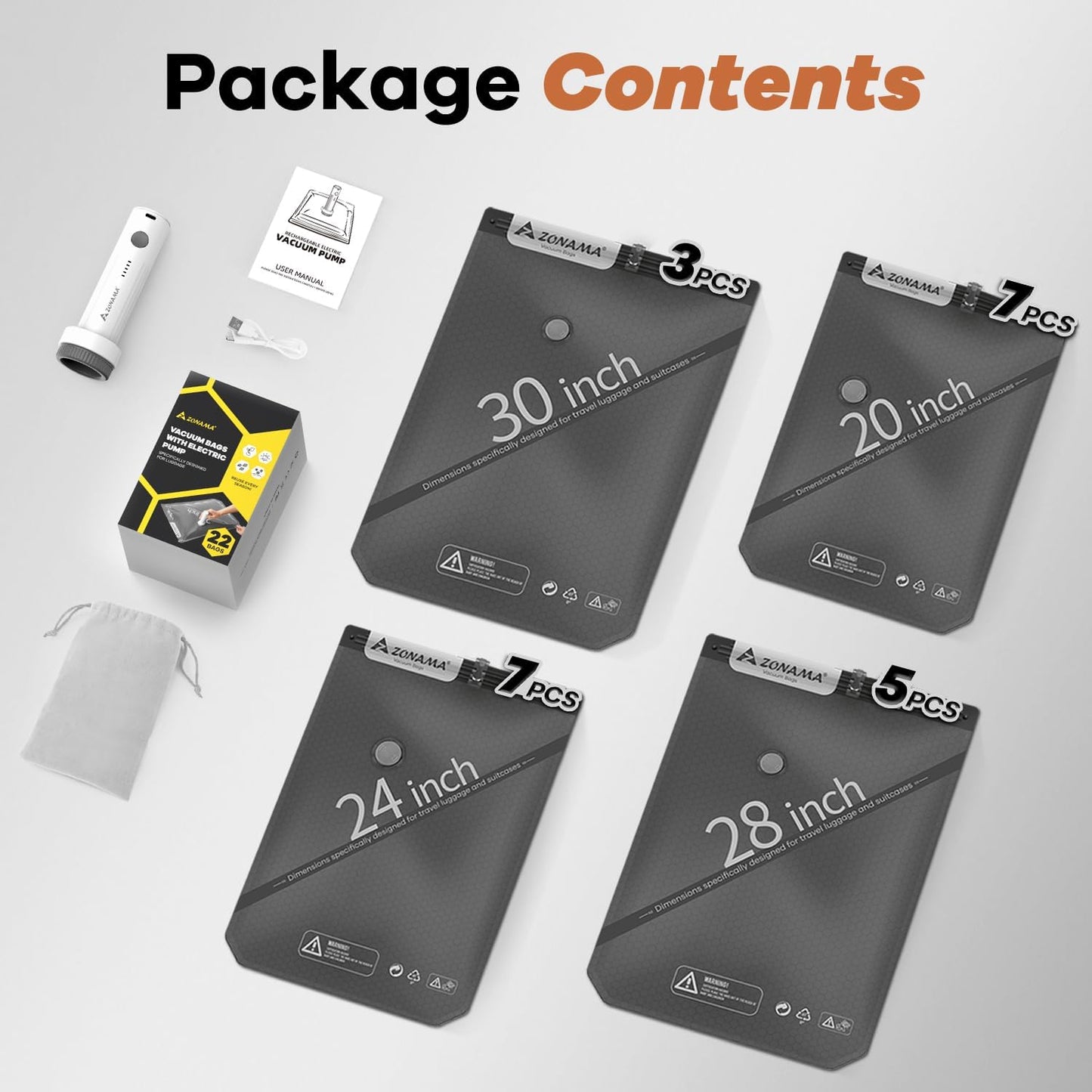 Skiennix Vacuum Storage Bags - 22 Pack Travel Essentials with Wireless Rechargeable Air Pump | Space Saver for Luggage & Home Clothing Storage