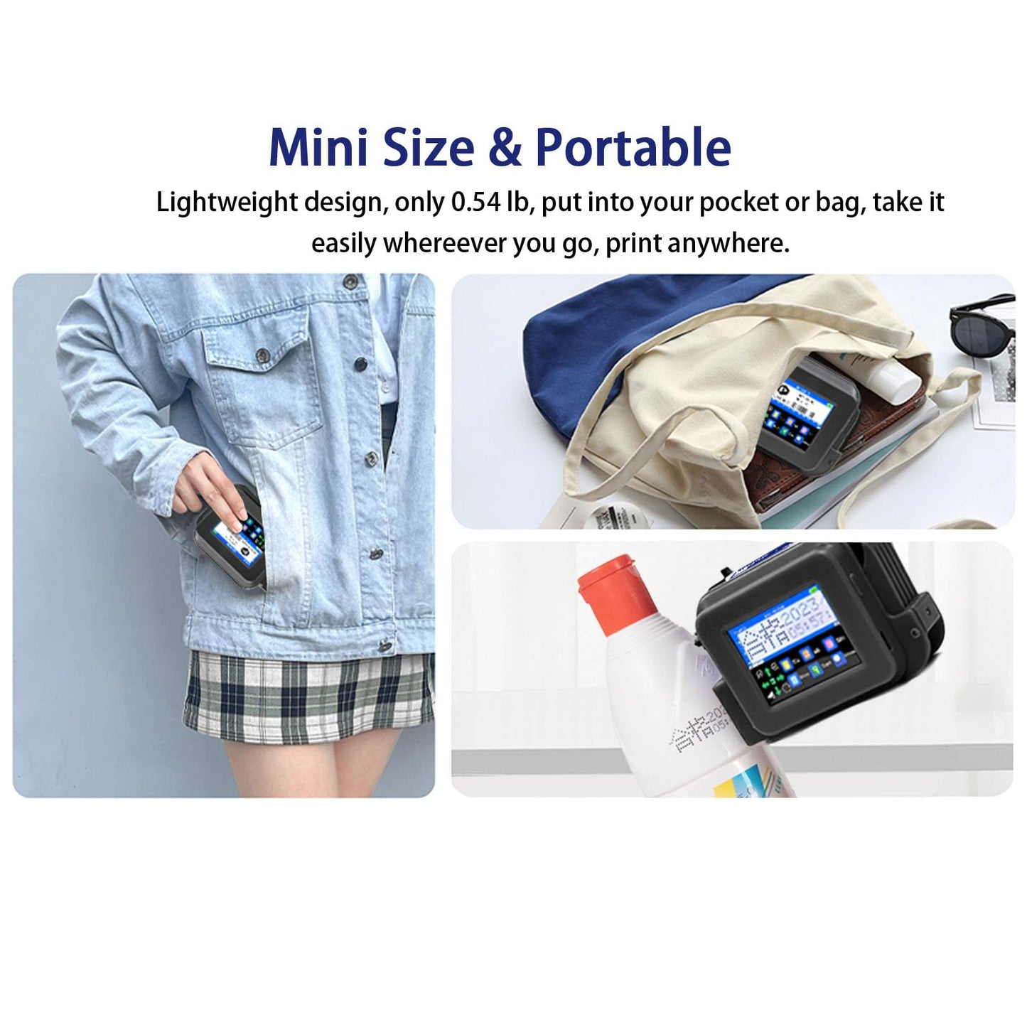 Eurannit XMINI Handheld Inkjet Printer, Portable Mini Inkjet Coding Machine 0.5 inch Nozzle with ER520 Fast Drying Ink Cartridge, for Text Date Barcode Batch Number Image Logo on Any Surface