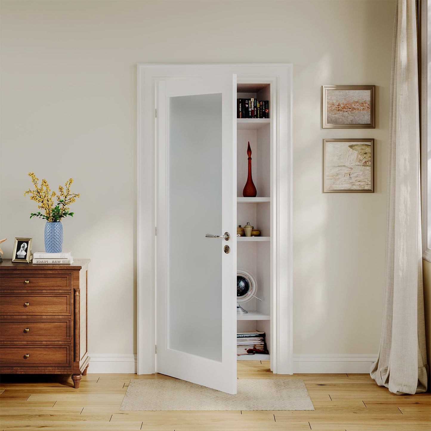 COSHOMER Slab Door Interior for 30" X 80" Opening,Full Lite Tempered Frosted Glass,Solid Core,Pre-Assembled,Premium Baking Paint Finish for Bathroom,Pantry,White,Easy Install, Without Hardware Kit
