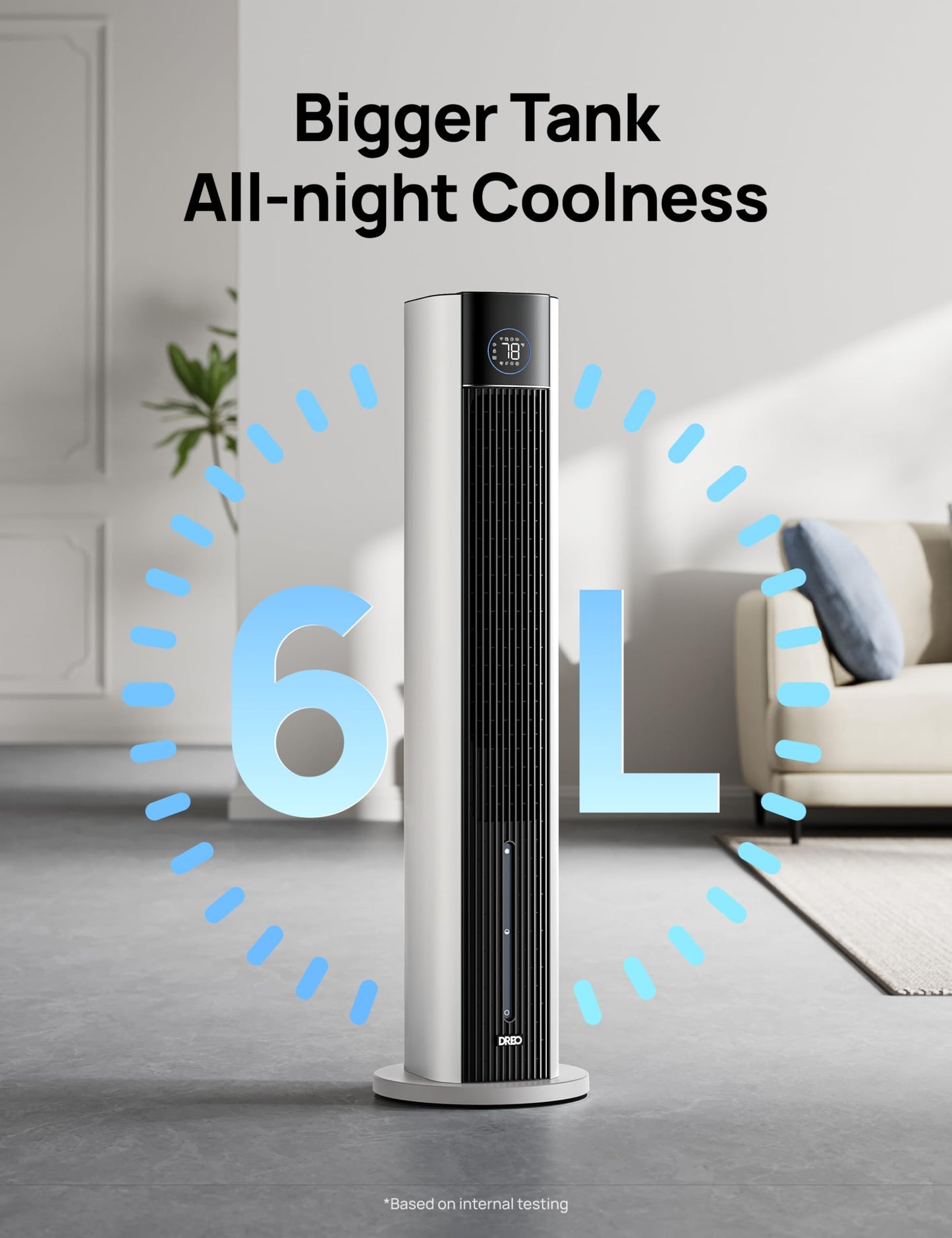 DREO Evaporative Air Swamp Cooler, 43" Cooling Fans that Blow Cold Air 2025 Upgraded, 85° Oscillating Floor Fan for Bedroom, Easy Cleaning, APP Control, Ice Packs, 4 Speeds & 4 Modes, 12H Timer, White
