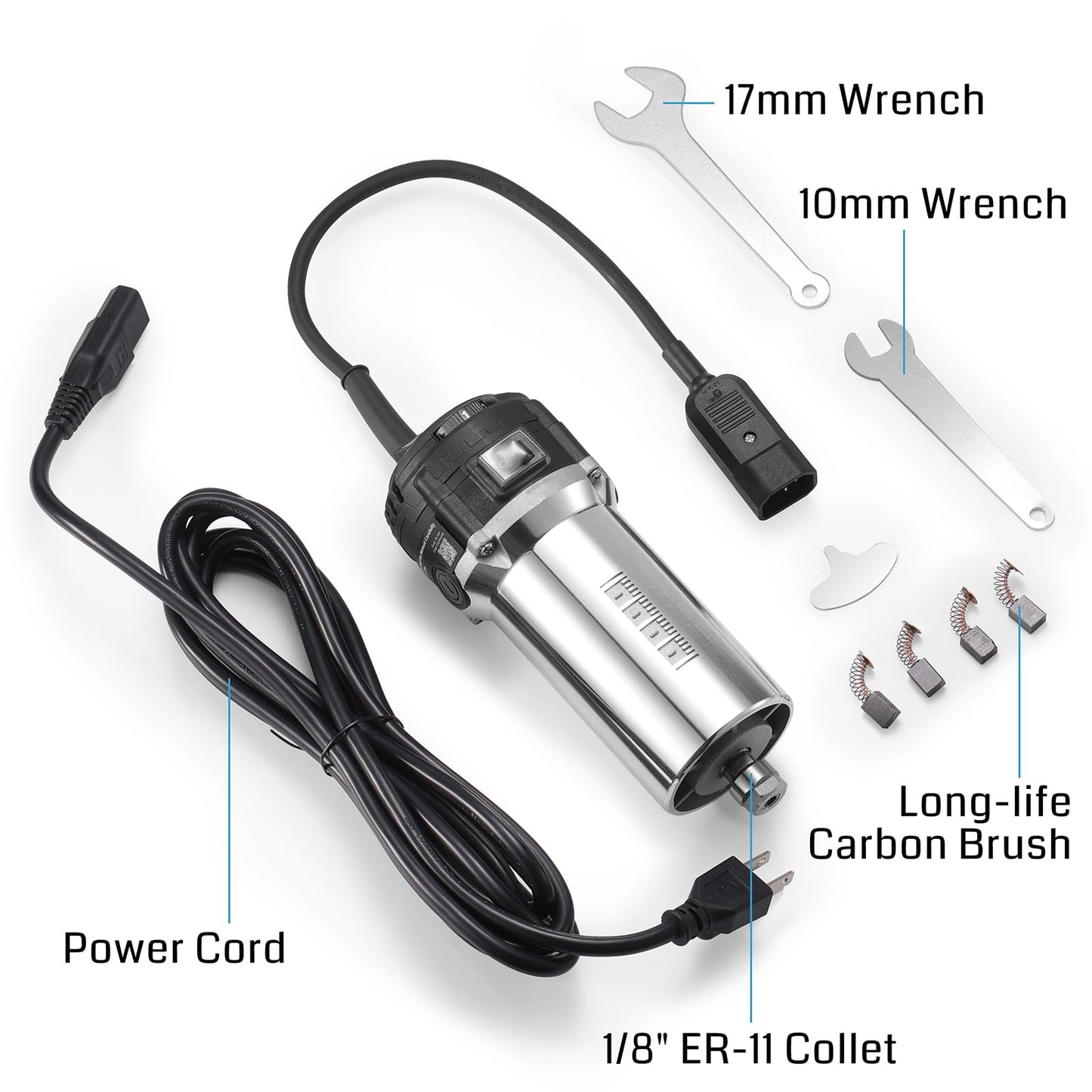 Genmitsu 710W CNC Compact Router 65mm Diameter, Spindle Motor with LCD Digital Display 6 Adjustable Speeds, 1/8” ER11 Collet, 4 Carbon Brushes, for CNC Milling Machine