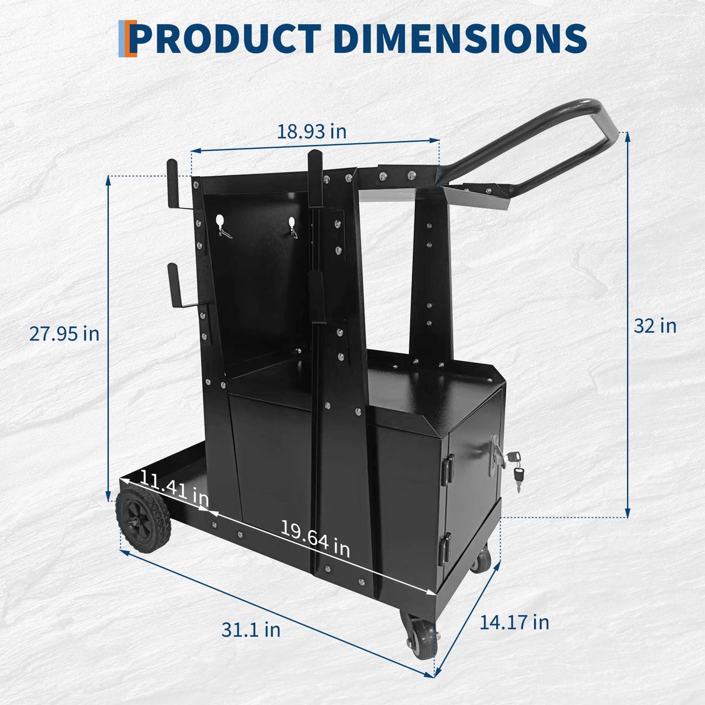 Welding Cart with Large Cabinet,Heavy Duty Rolling Welder Carts with 360 Swivel Wheels and Hooks for MIG MMA TIG Welding Machine and Plasma Cutter Tank