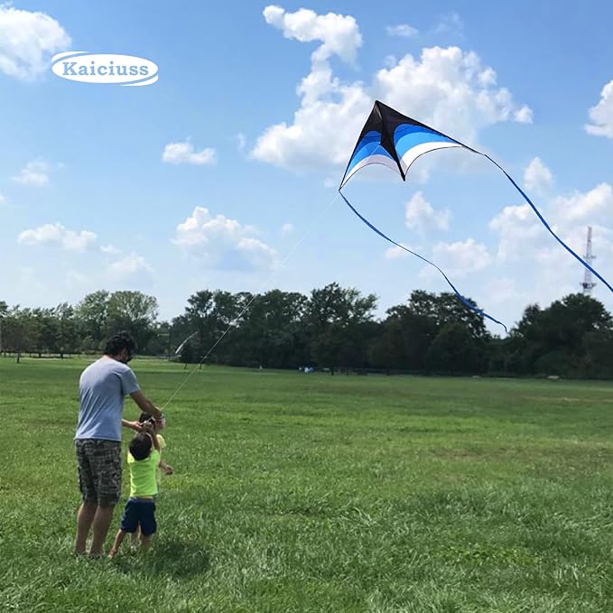 Large Delta Kite Easy to Fly with Kite Reel Set, Beach Kite & Kite Spool for Kids & Adults, Single Line Triangle Kite with 7.1 Inch Kite Wheel Kit