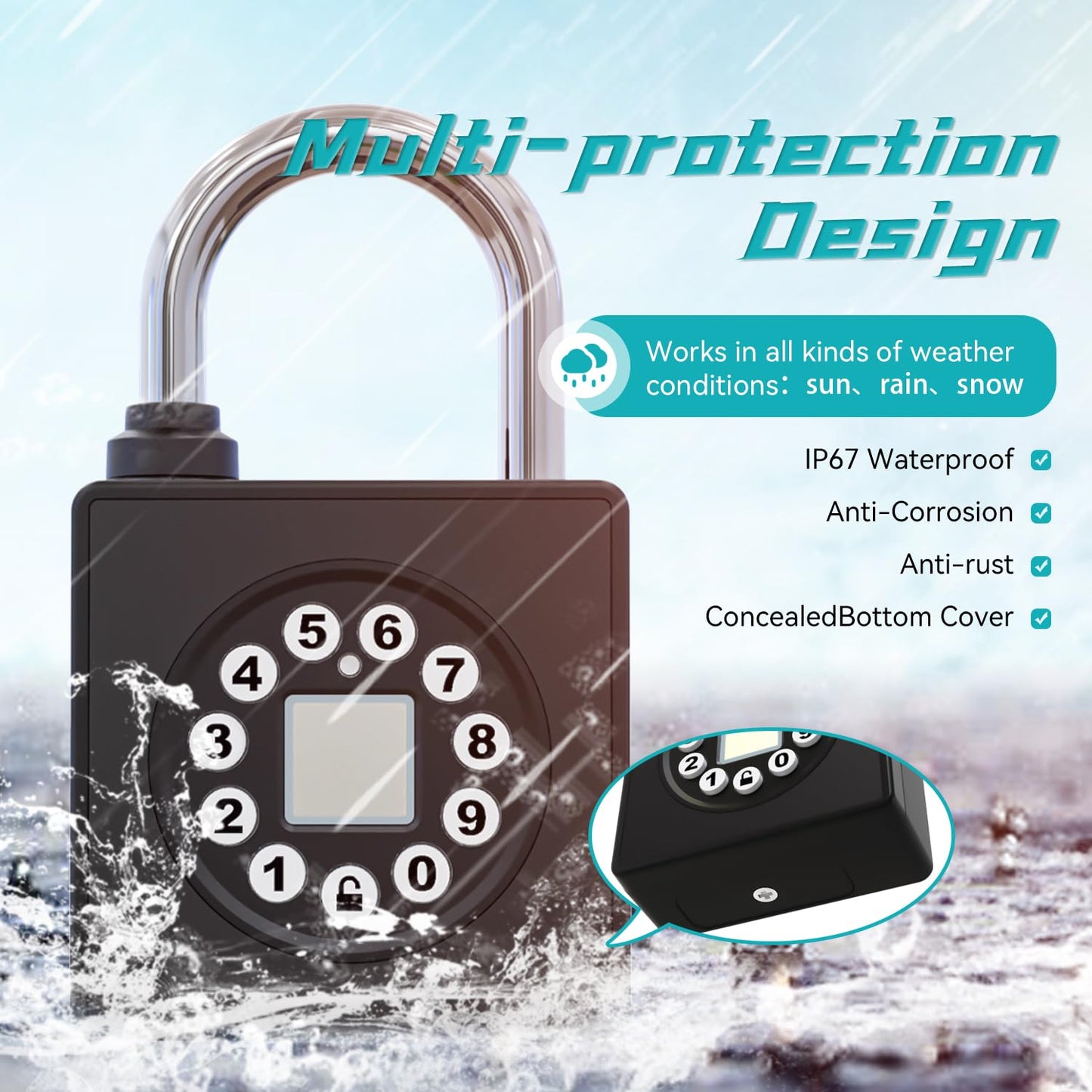 SFW Fingerprint Padlock with Key,Heavy Duty Combination Lock Locker,Water Resistance with Codes APP Access for Outdoor Fence Gate Pool Shed Gym Lock Storage