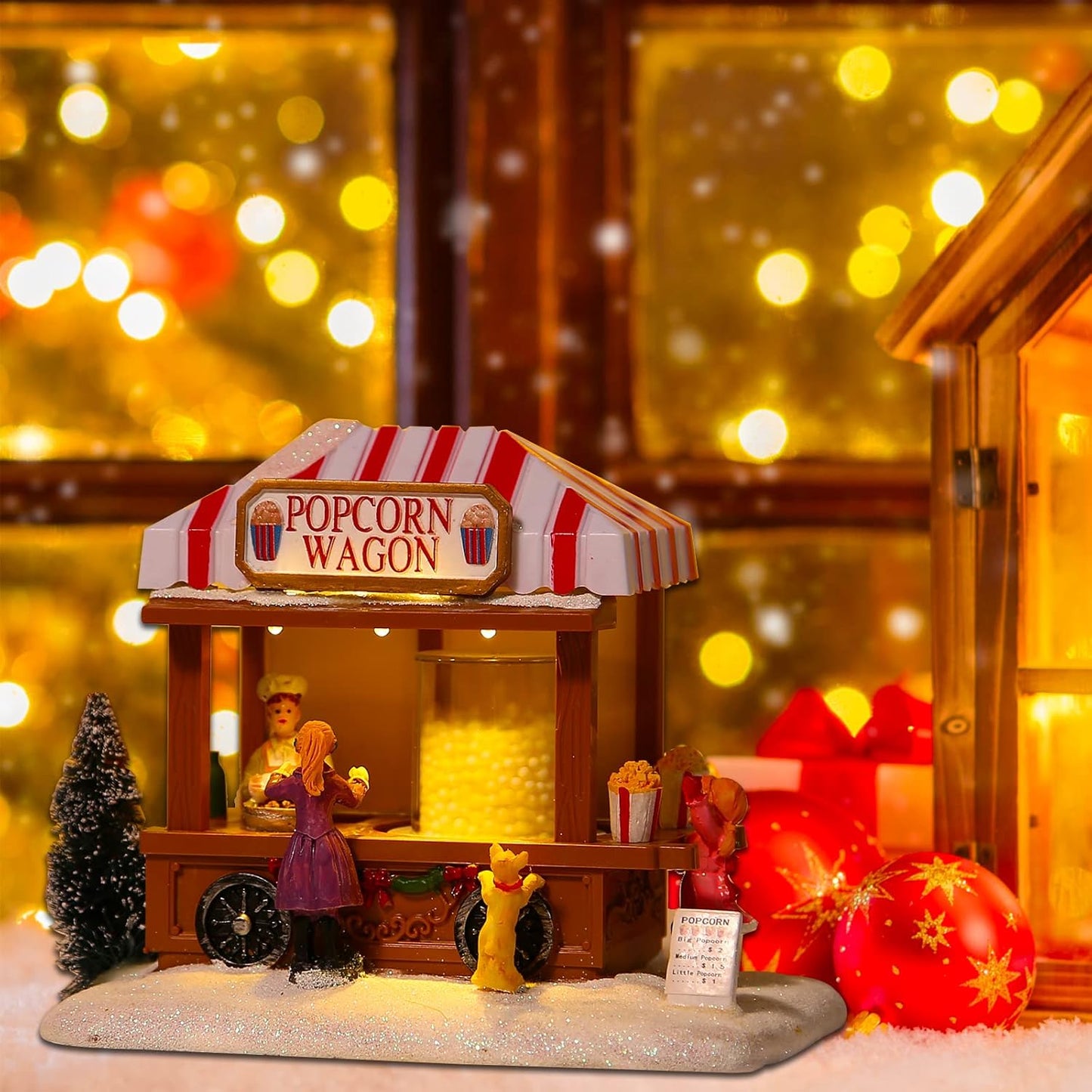 Regine Switzerland Christmas Village Houses - LED Lighted Popcorn House Figurine with 8 Music | Holiday Home Decor
