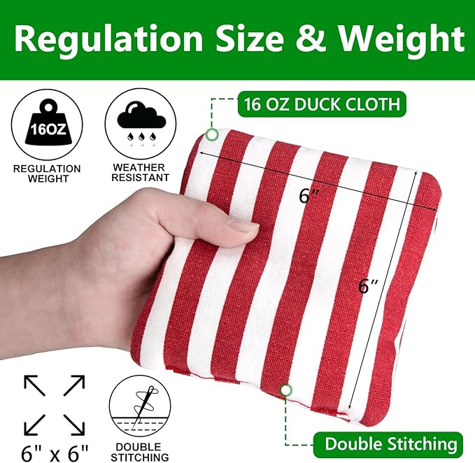 EunHo Cornhole Bags Set of 8 Regulation Size & Weight Corn Hole Bean Bags Official Professional All Weather for Tossing Game with Carry Case