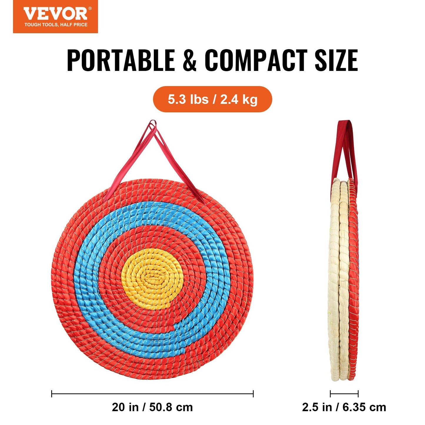 VEVOR Straw Archery Targets, 20" Round Archery Target for Backyard, Traditional Solid Straw, Red