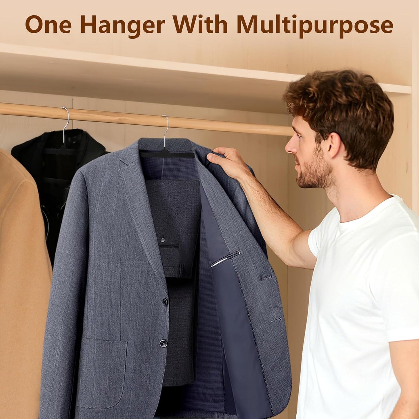 Skiennix 50 Pack Black Velvet Hangers - Non-Slip, Space-Saving Design with 360° Swivel Hook for Pants & Skirts