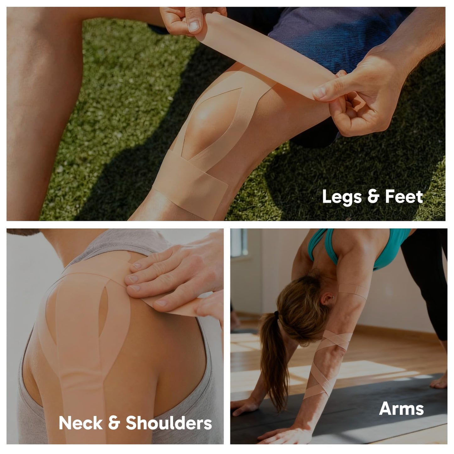Kinesiology Athletic Tapes, 2inx32 FT Long Sports Tape for Knees and Shoulders Support, Cotton, Hypoallergenic, Waterproof, Strong Adhesive,Beige